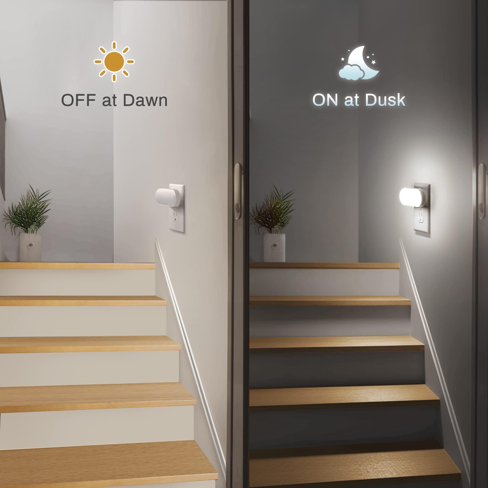 Doresshop Night Light, Night Lights Plug Into Wall, [2 Pack] Led Night Light With Dusk To Dawn Sensor, 1W 5000K Dimmable Night Light From 0Lm To 100Lm For Bathroom Hallway Bedroom Kids Room Stairway