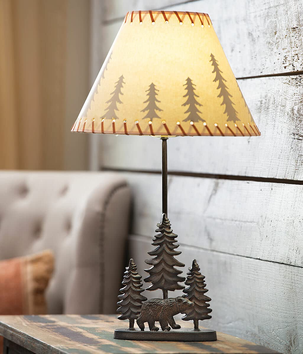 Black Forest D?or - Bear & Trees Metal Table Lamp for Cabin, Living Room, Nightstand, Desk - Vintage Rustic Home D?or - 24.5'' x