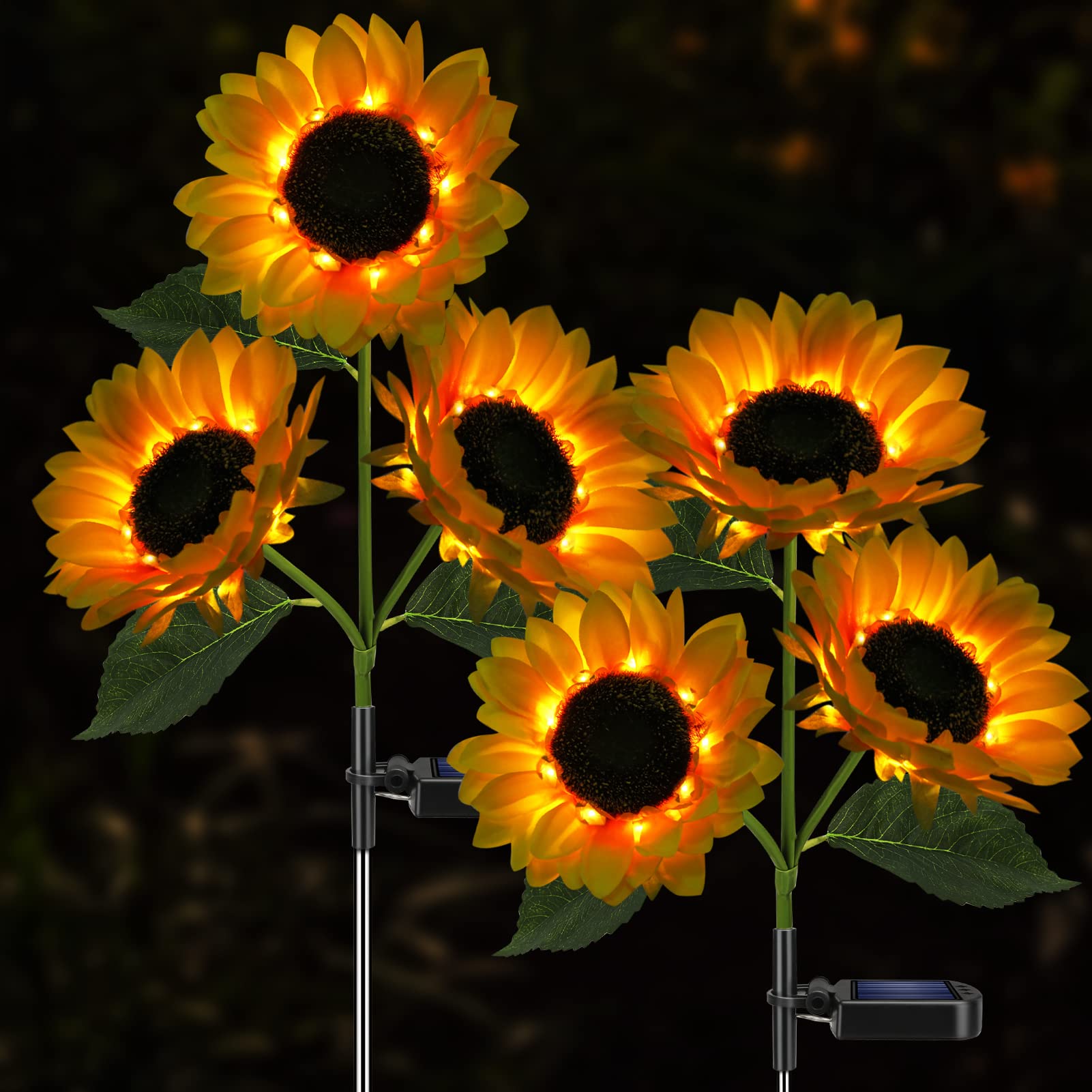Meagoo Solar Sunflower Lights, 800mA Solar Garden Light with Real Looking Flowers Outdoor Waterproof Solar Stake Lights for Back