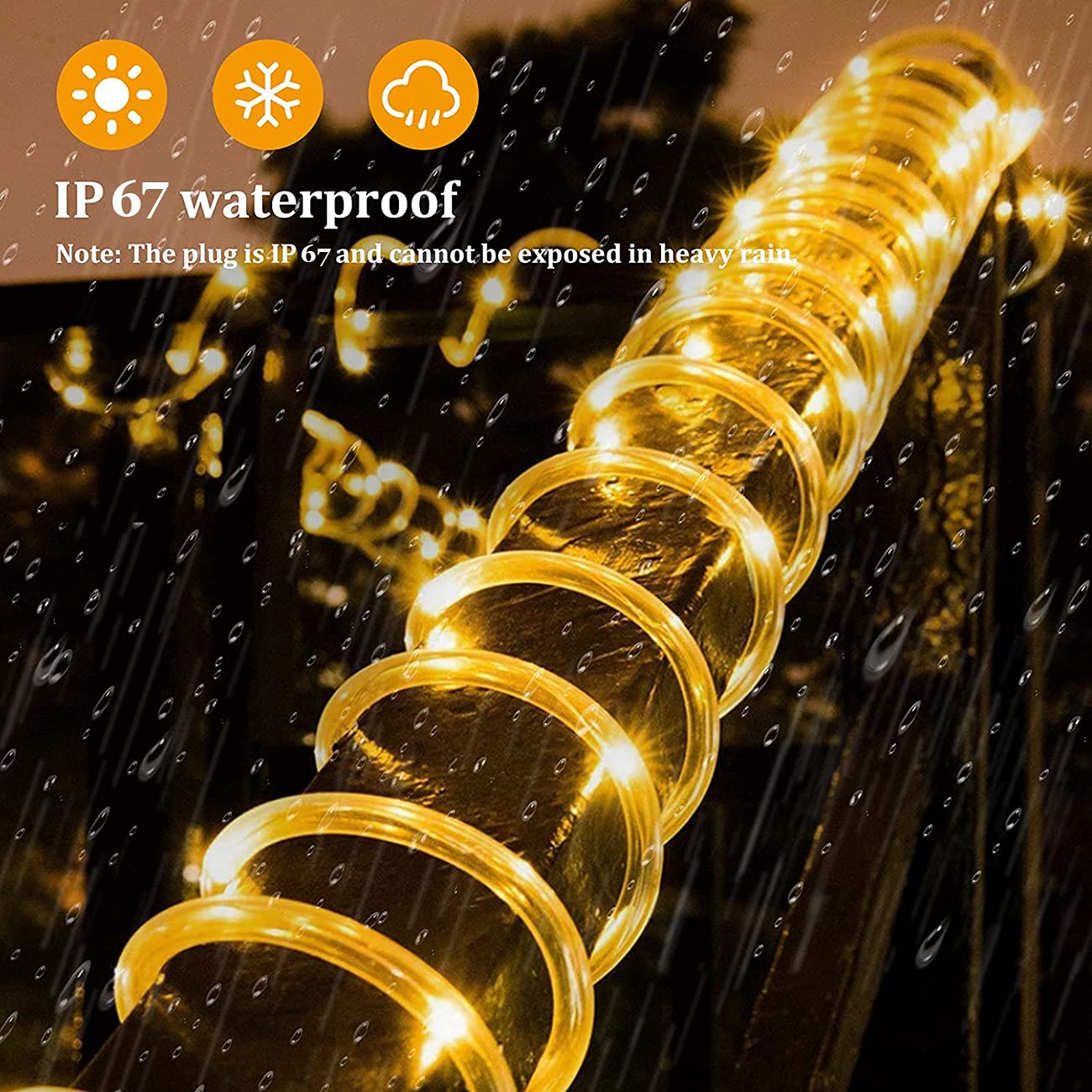 Fatpoom Solar Lights Rope Lights Solar Powered String Lights 40Ft 120 Leds 8 Modes Fairy Lights Outdoor Decoration Lighting For