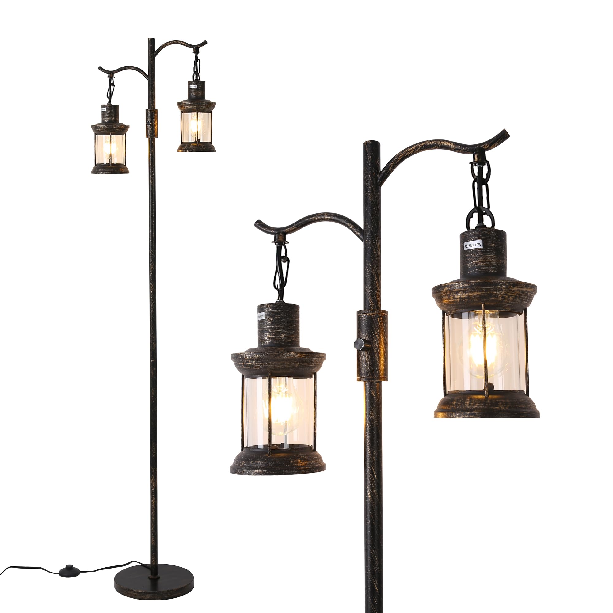 Asmymhd Vintage Dimmable Floor Lamp, Rustic Farmhouse Design, Iron, Bronze Finish, Model F-230912, for Living Room/Bedroom