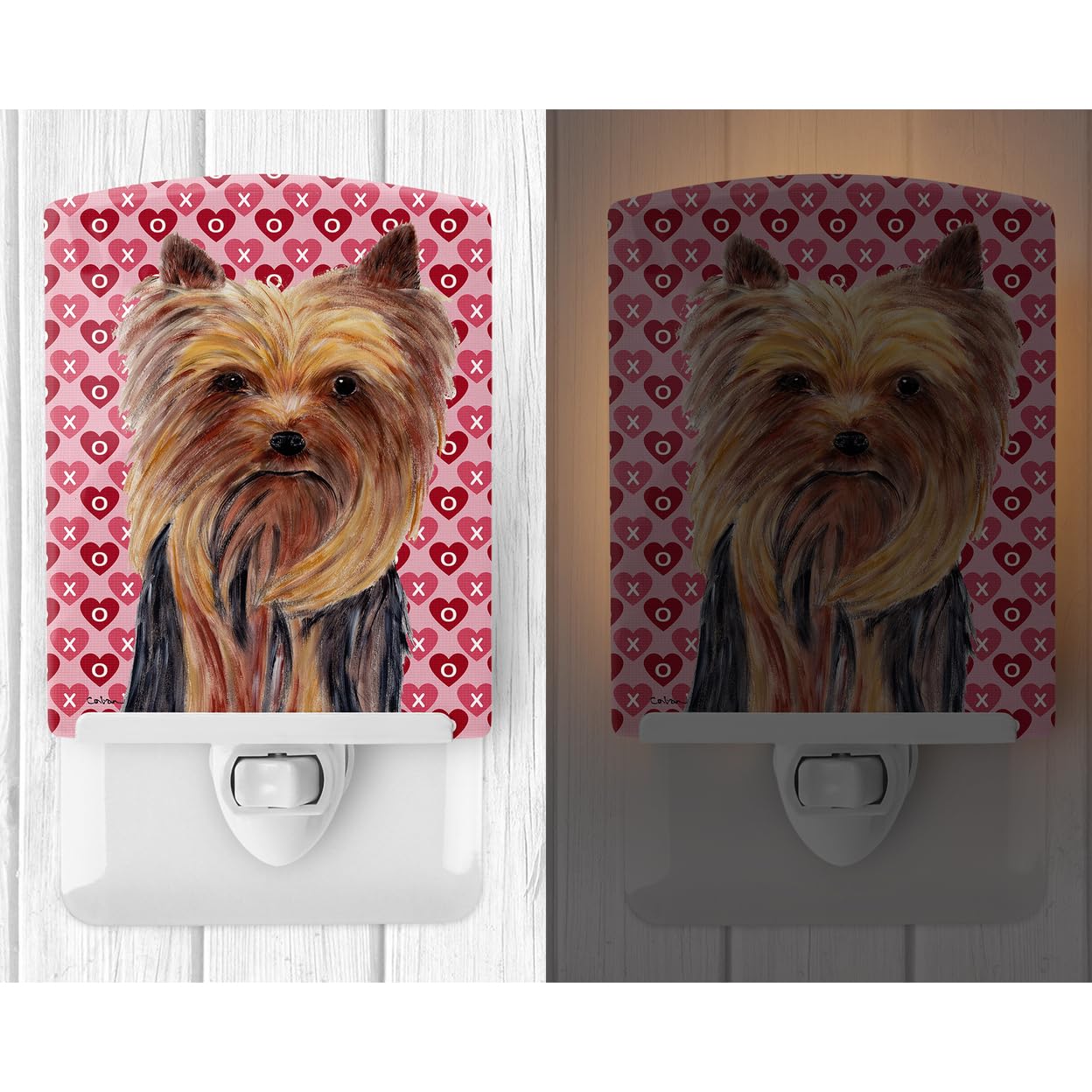 Carolines Treasures Ceramic Night Light, Yorkie Hearts Design, UL-Certified, 6x4x3in, Multicolor, Model SC9274CNL