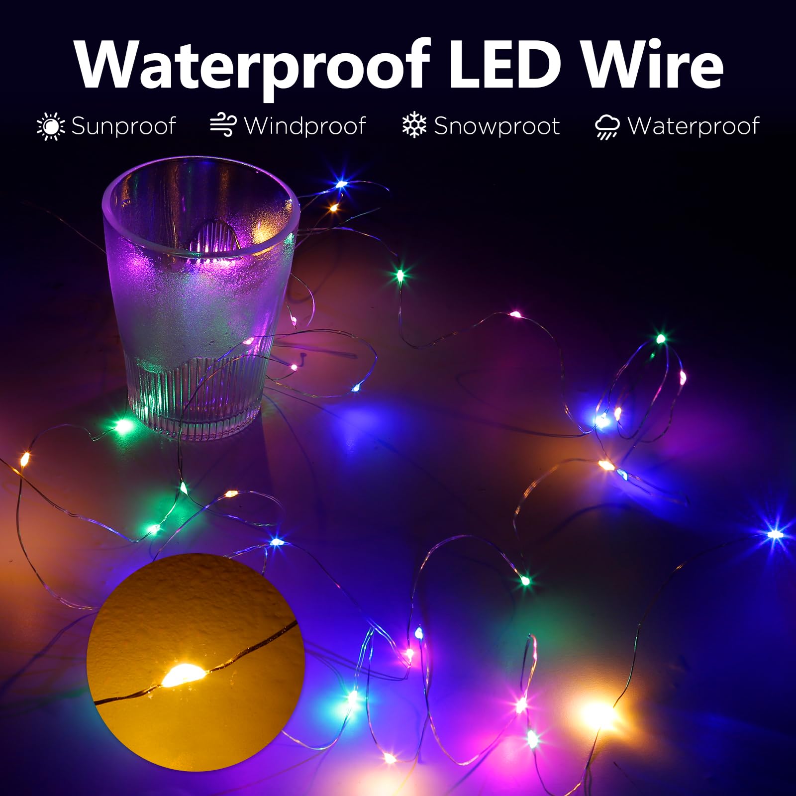 YPHSOL Fairy Lights String Lights 50LED 16.4ft Waterproof Silver Wire 2 Pack Multicolor