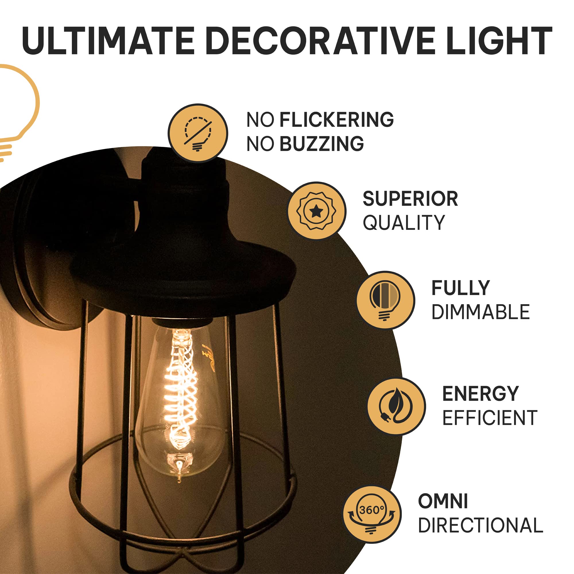 Hudson Vintage Incandescent Edison Light Bulbs 60W (6 Pack) E26/E27 Base 2100K Dimmable Decorative Lightbulbs - St58 Style Warm