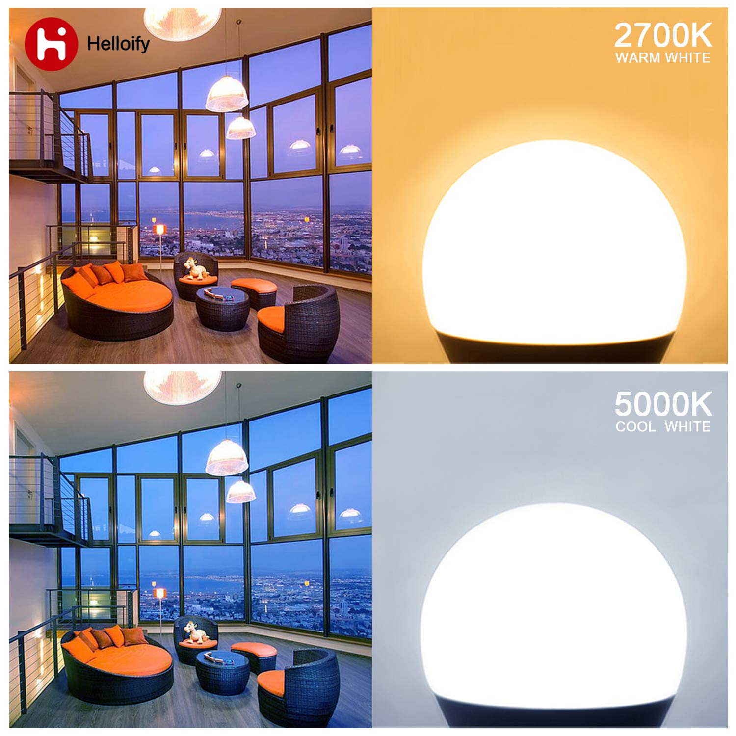 Helloify A19 Led Light Bulb, 9W (60W Equivalent), 806 Lumens, 2700K Soft White, Energy Saving Lamp For Office/Home, Non-Dimmable