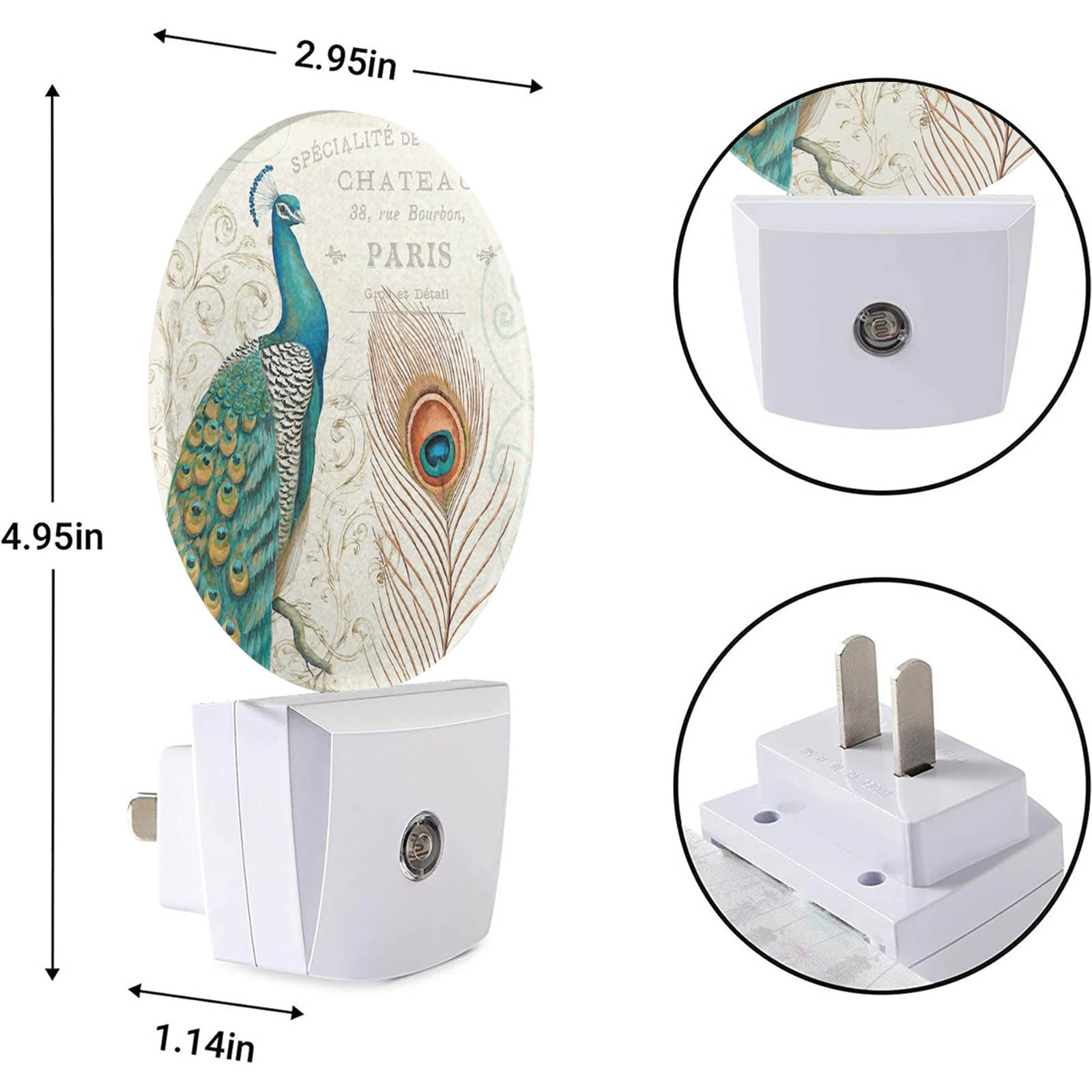 Ekobla Peacock Floral Decorative Night Light Peacock Feather Retro Night Lights Plug Into Wall Auto Sensor Led Lamp 0.5W Sleep F