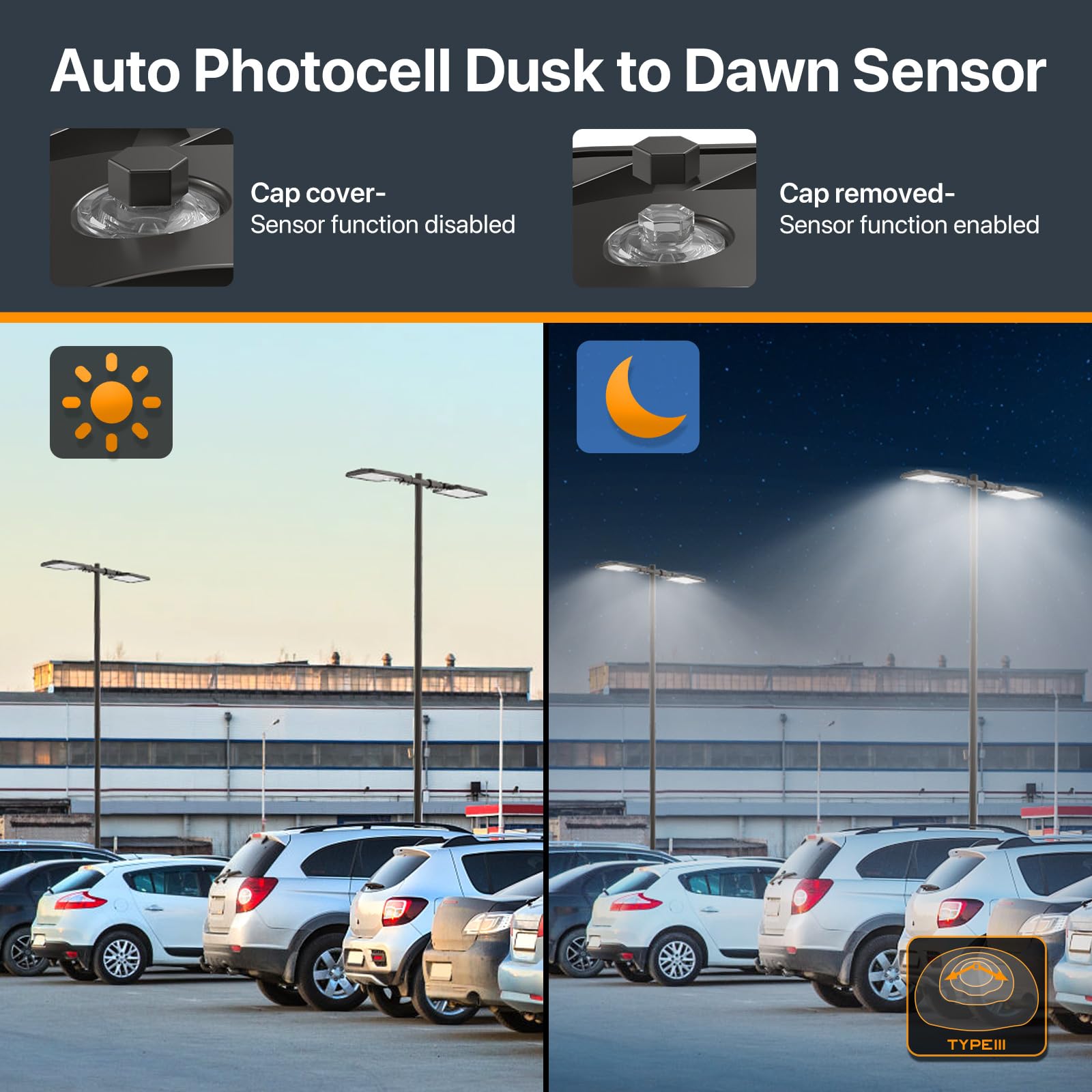 DEMILARE 400W LED Parking Lot Light, 60,000LM, Dusk to Dawn, IP65, Black, Model CB400W, for Commercial Street & Area Lighting