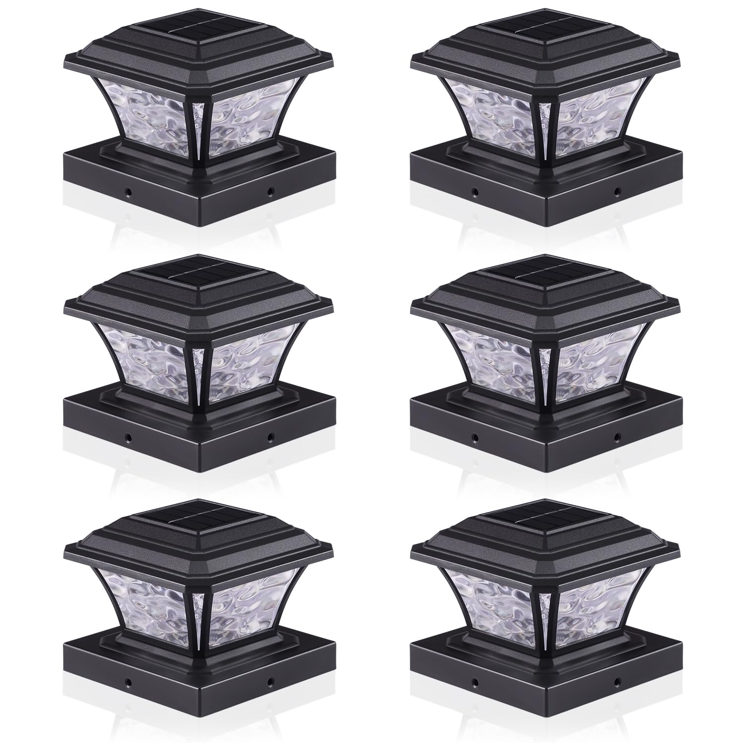 AEFRELEOHT Solar Post Cap Lights, 20 Lumens, Warm White/RGB, 6 Pack, Black, Model SL1880, Fits 3.6x3.6