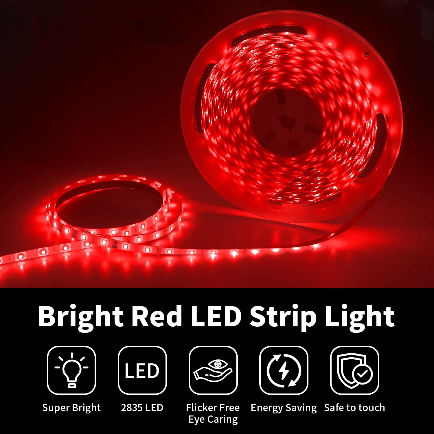 iNextStation 32.8ft Red LED Strip Light, Waterproof 24V 2835 SMD, Flexible Cuttable Tape Light for Bedroom, Kitchen, TV