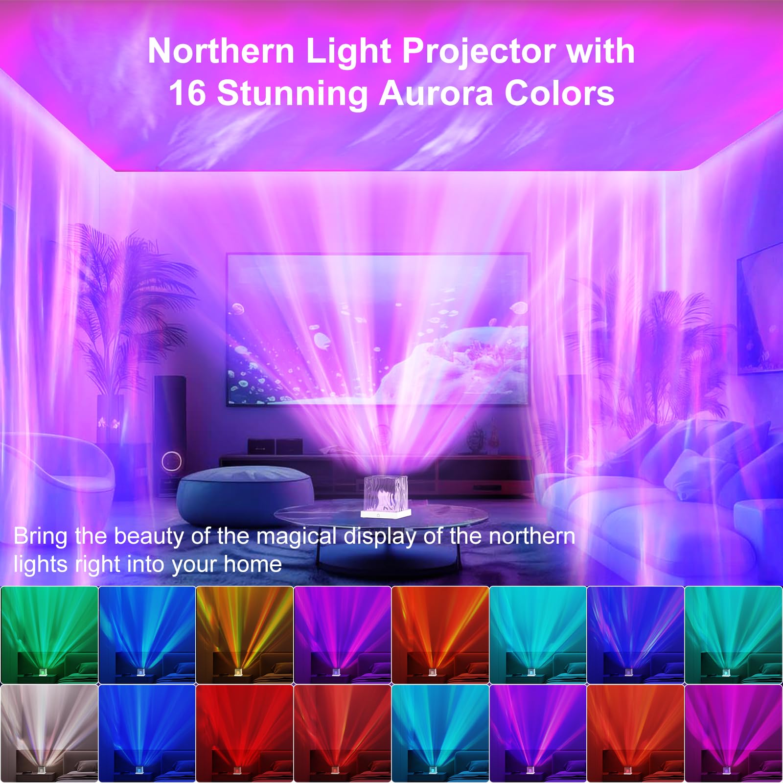Deyagoo Northern Lights Projector, 16 Colors, Rechargeable Aurora Light, Remote Control, White, Model DY106B