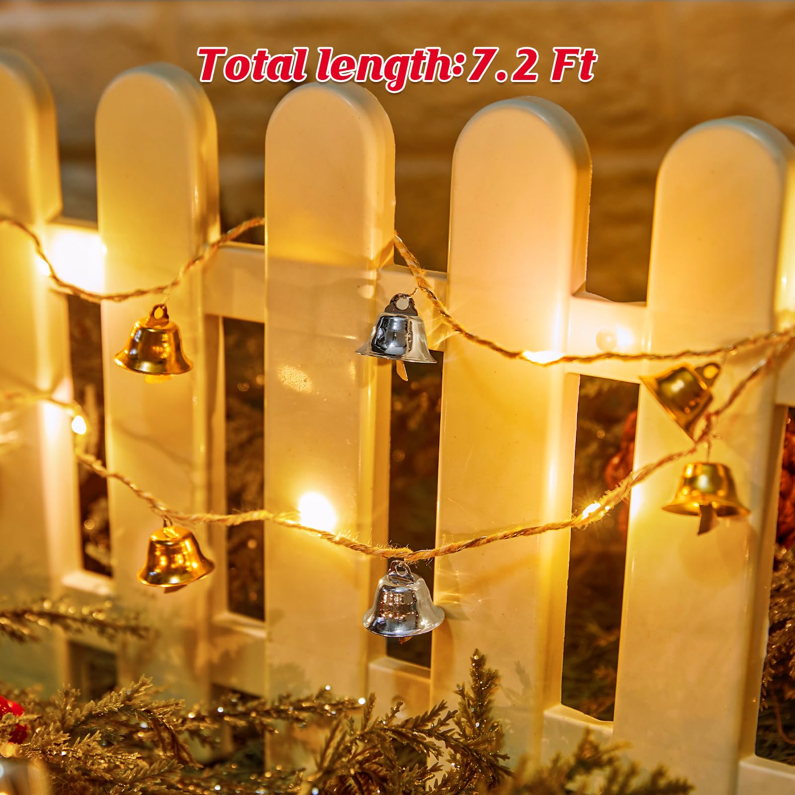 Brightown Christmas String Lights, 7.2Ft 20 Leds Battery Powered Bell String Lights For Christmas Winter Festival Indoor, Xmas Tree, Fireplace, Gift Decor, Gold/Silver Bells