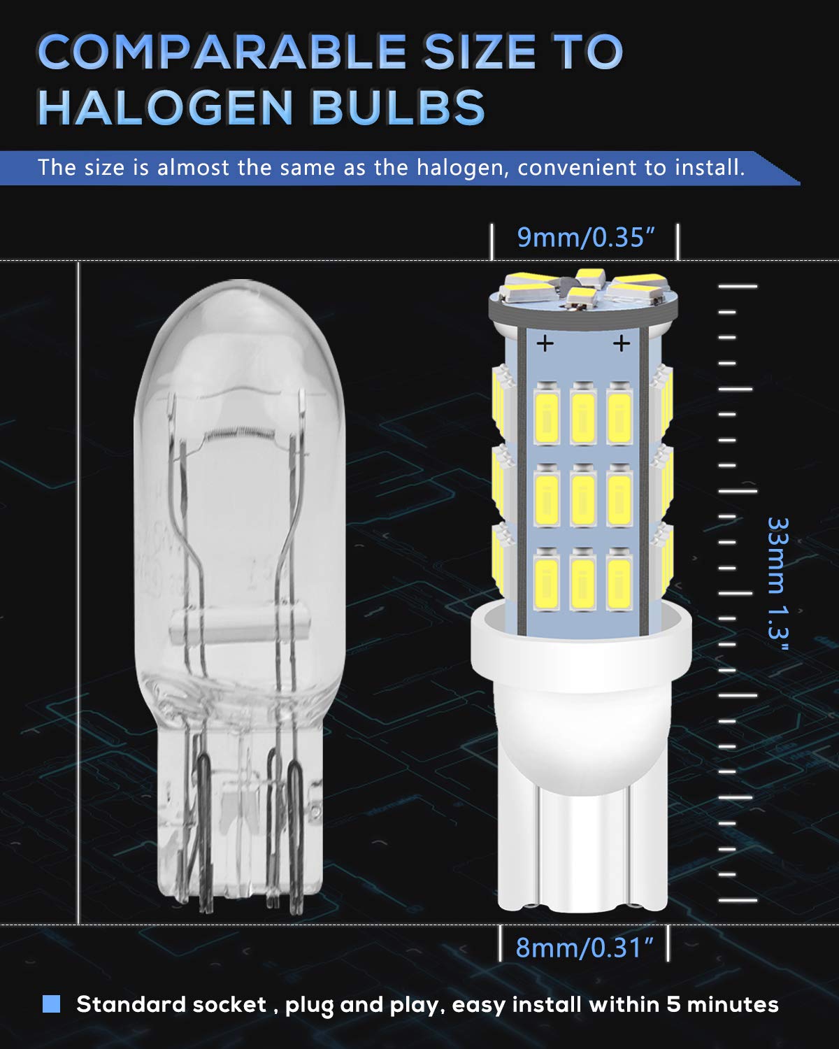 Qoope RV Interior LED Light Bulbs, T10 912 194, 20-Pack, White, Model 3014-42SMD, Perfect for Camper and Trailer Lighting