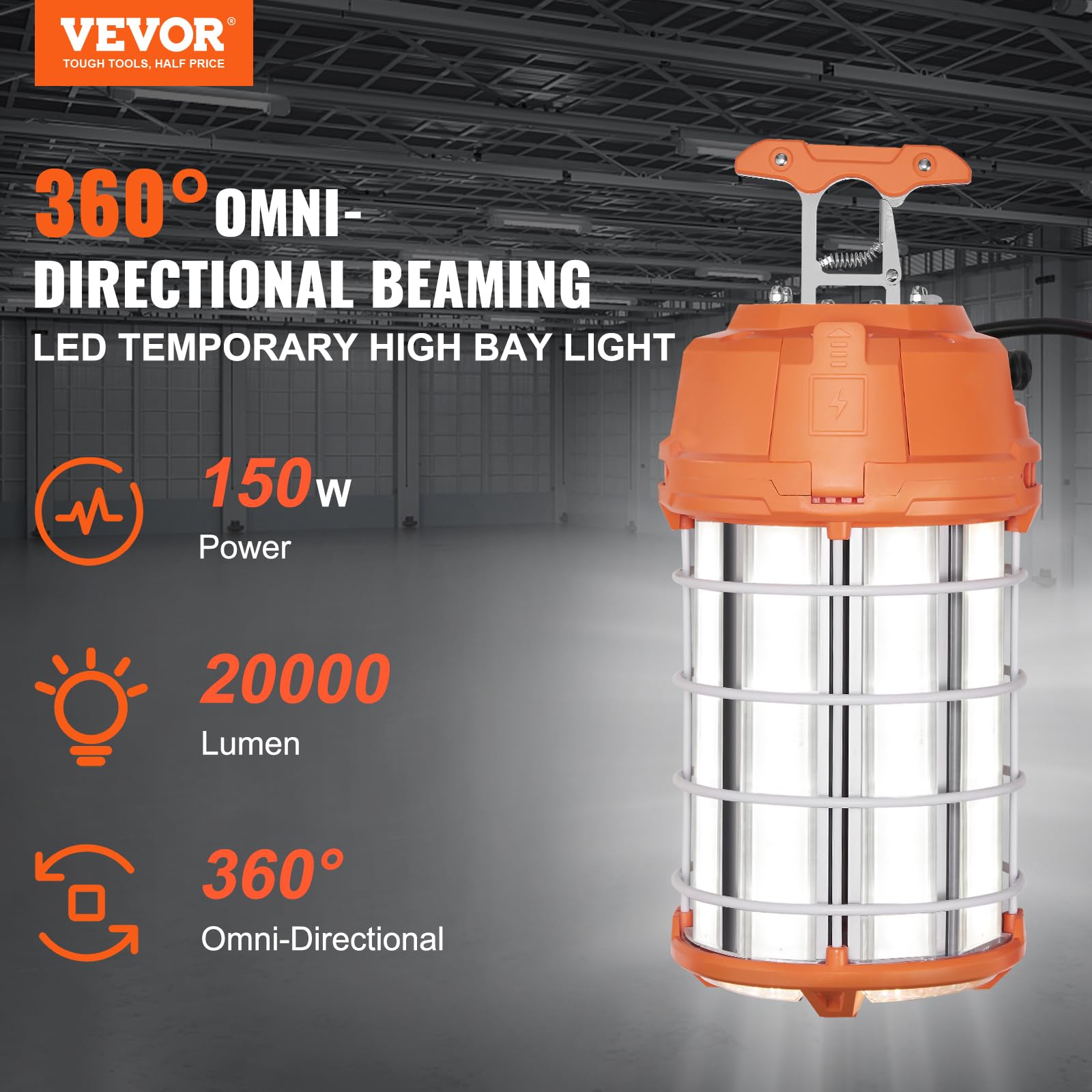VEVOR LED Work Light 150W 20000lm Waterproof Portable 5000K Orange Model GT-ZBQW-150W