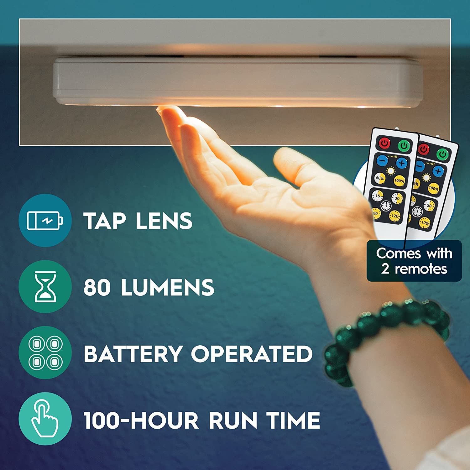 Brilliant Evolution Wireless LED Under Counter Lights - 6-Pack, Warm White, Battery Operated, 8.5" x 2" x 0.6", Includes 2 Remotes