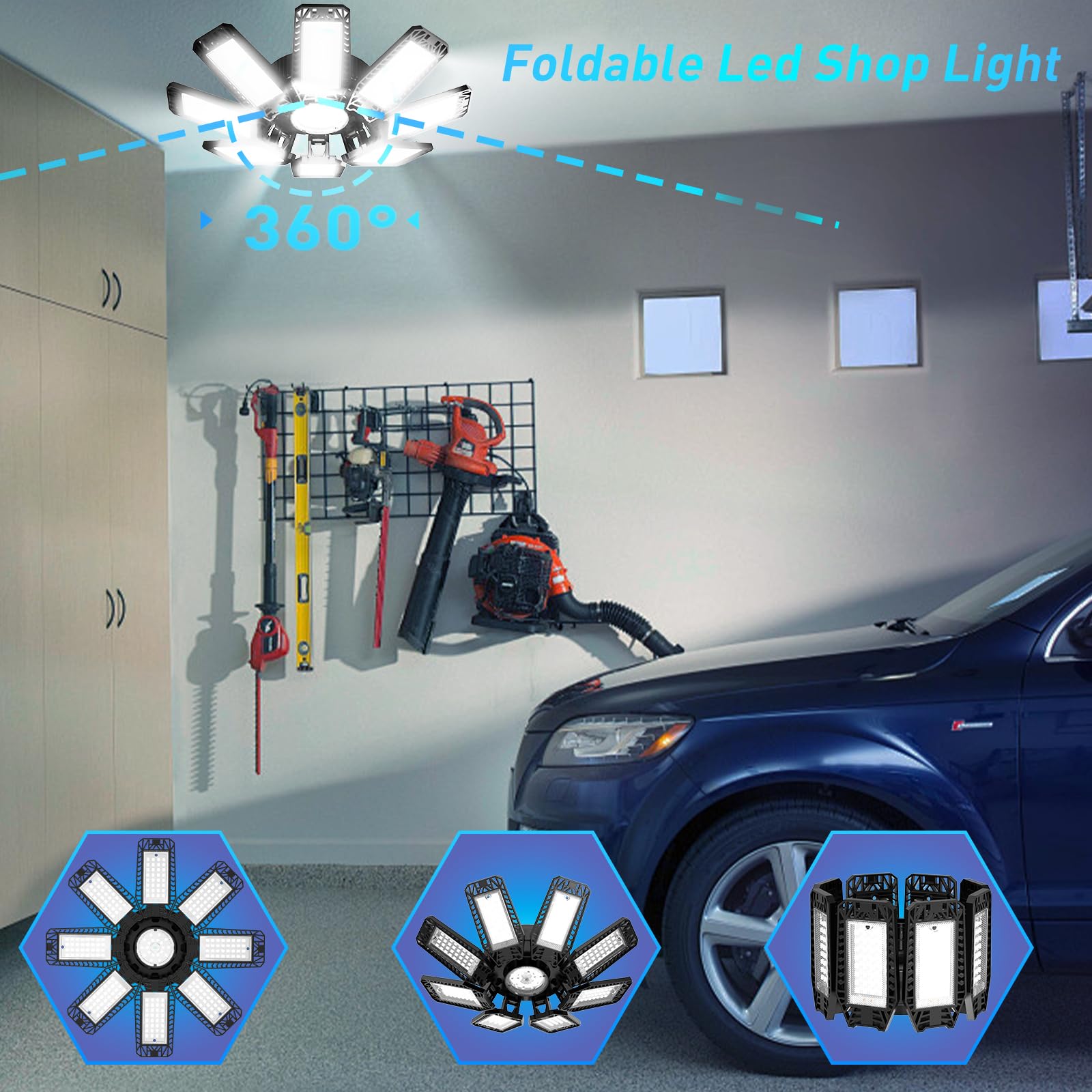 Iskydraw Led Garage Lights 6 Pack 24000Lm Bright Shop Lights 240W, Deformable Garage Lights Ceiling Led With 8 +1 Adjustable Pan