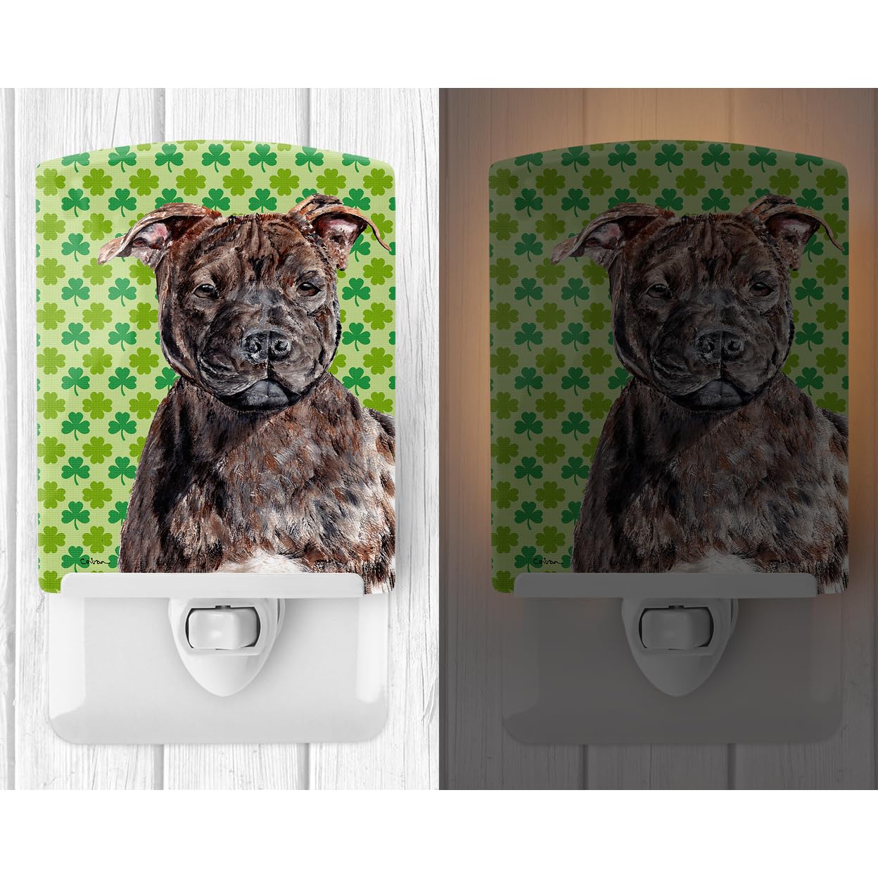 Carolines Treasures Ceramic Night Light Staffordshire Bull Terrier 6x4x3in Multicolor Model SC9729CNL Ideal for Bedroom, Bathroom, Nursery