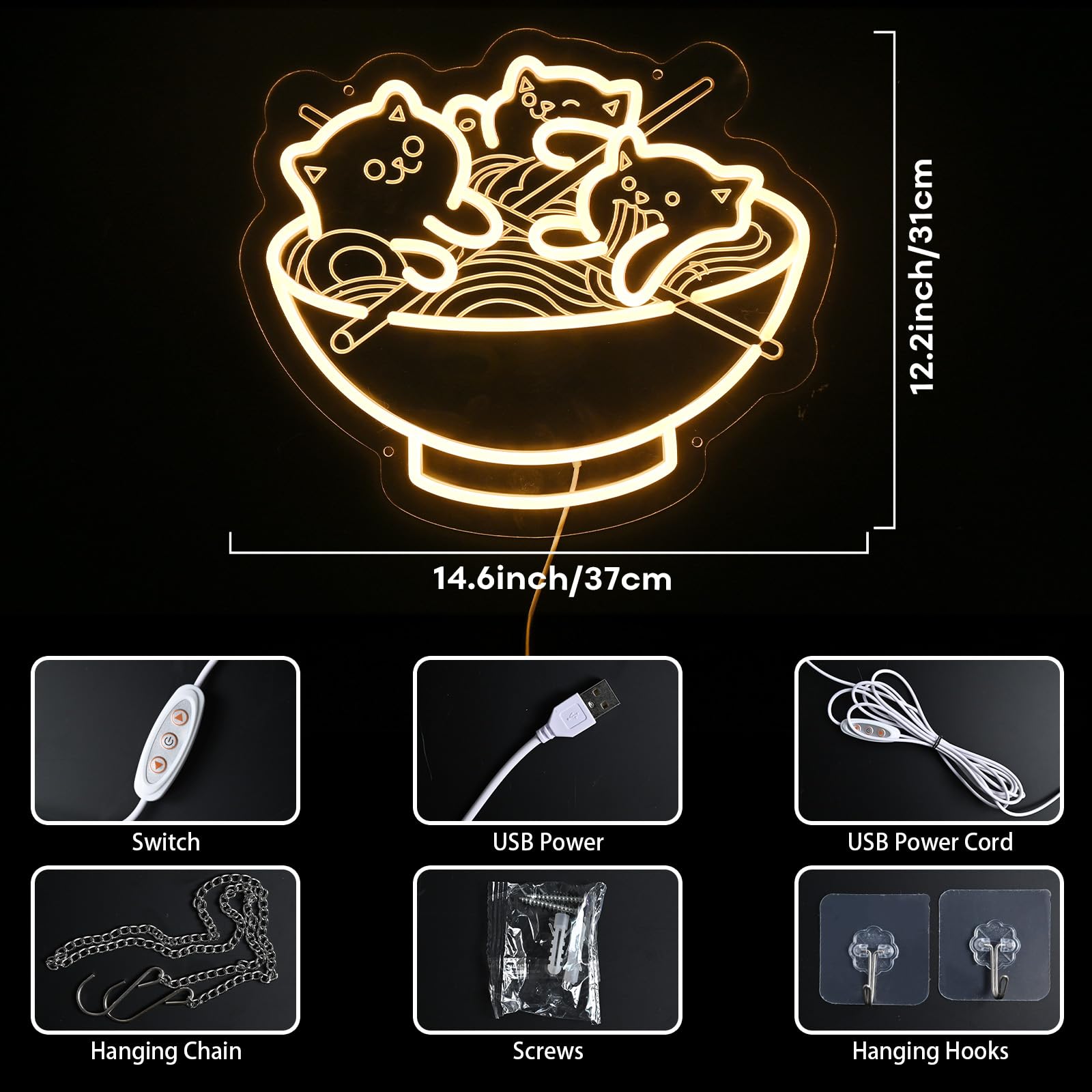 Ramen Cat Neon Sign  Warm White Cat Noodles Led Sign For Baby Girls Room  Dimmable Noodle Cat Light Up Neon Signs For Wall Decor Resturant Home Bar Kitchen Dinning Bedroom Art Decor Christmas Gifts