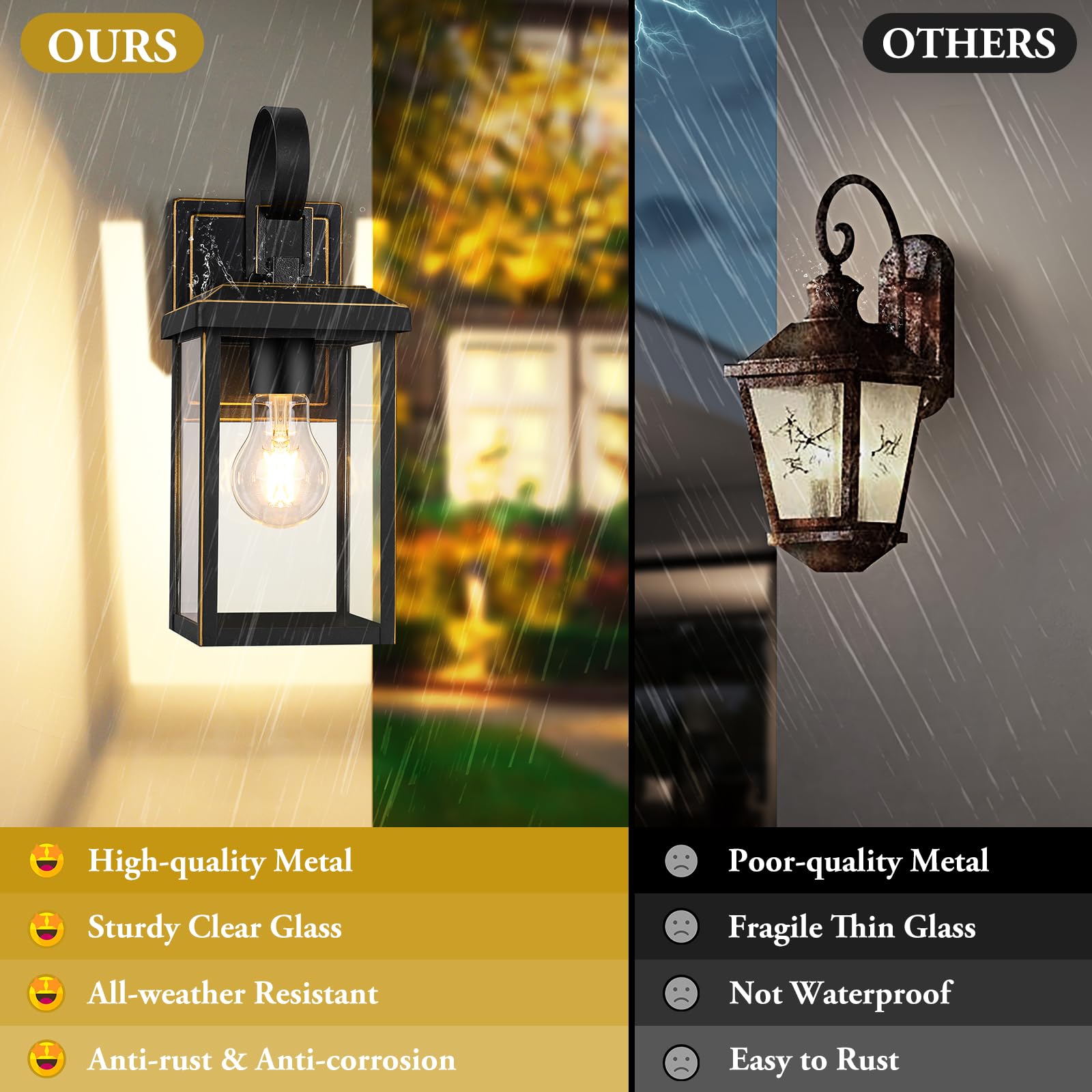 BesLowe 2-Pack Outdoor Wall Light Fixtures, Waterproof Metal Sconces, 12.8in Bronze, Model 10233