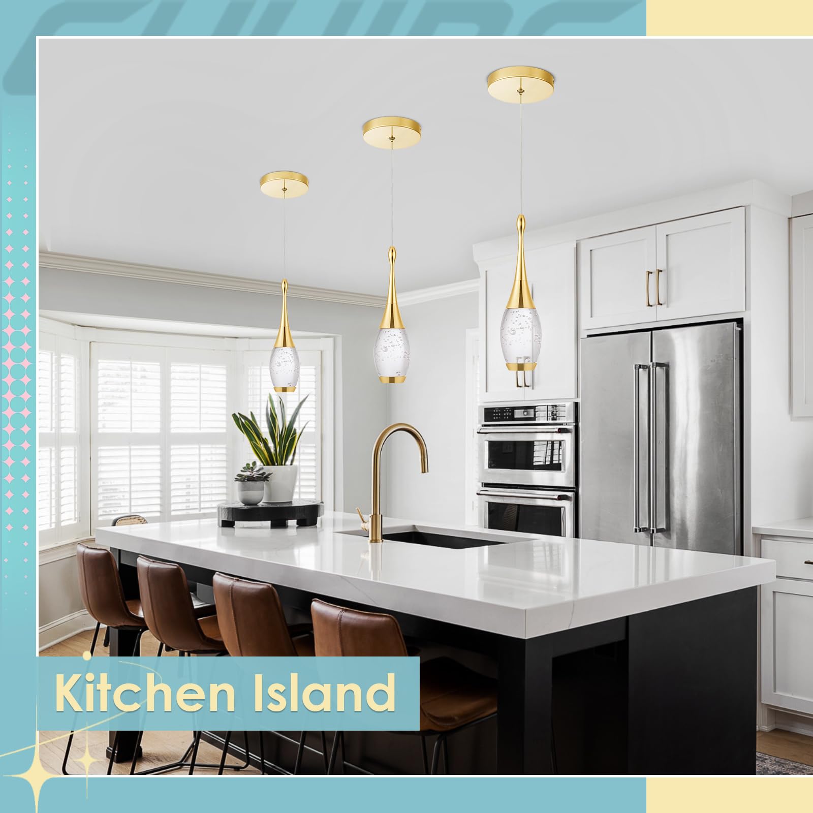 Chying Gold Teardrop Pendant Light Kitchen Island Led Island Light 6000K Bubble Crystal Pendant Lighting Mini Crystal Hanging Li