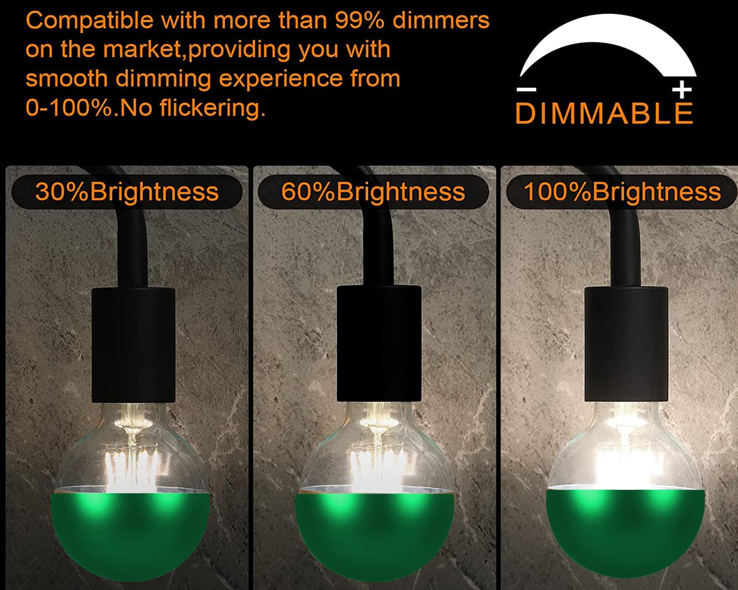Karlunkoy Half Chrome Light Bulbs,Half Green Tipped Dimmable 6W (Equivalent 60Watt) Led Ediosn Light Bulbs,Soft White 2700K,G80/