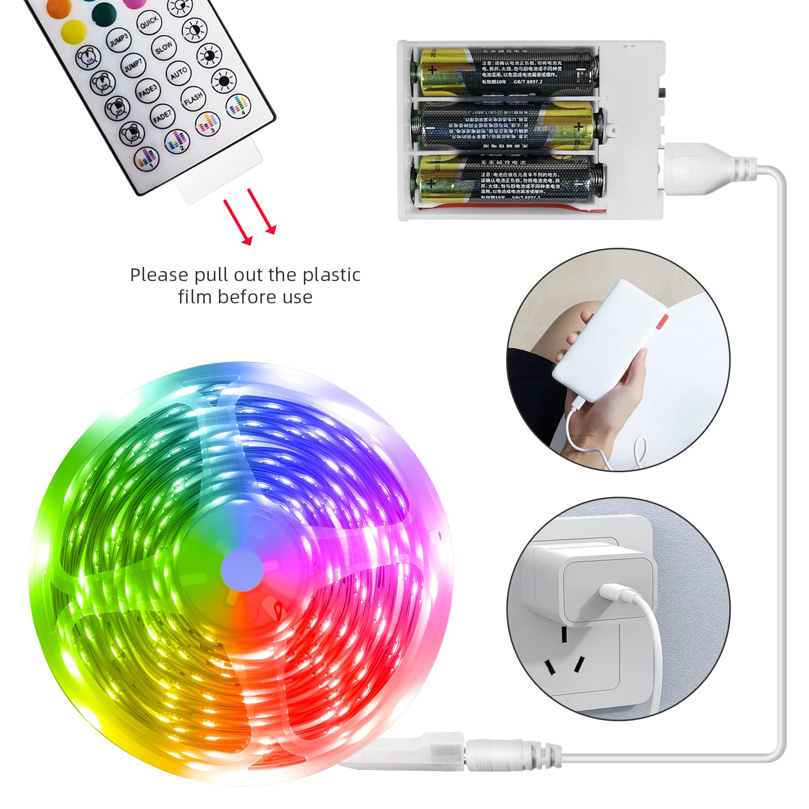 Ruishine Battery Operated Led Strip Lights 20Ft, Battery Powered Led Strip Lights Led Lights For Bedroom Color Changing App Remo