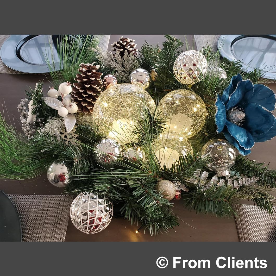 Crackle Globe Led Lamp Battery Operated With Timer, Lighted Glass Orb For Living Room & Festival Christmas Decoration, Indoor Gl