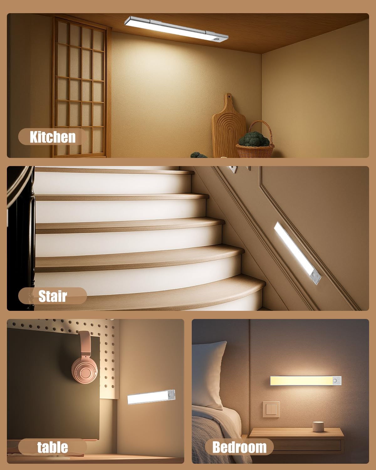 Under Cabinet Lighting 8 Inch Rechargeable Battery Operated Motion Sensor Light Wireless Under Counter Lights For Kitchen  Stairs Hallway (3 Pack)