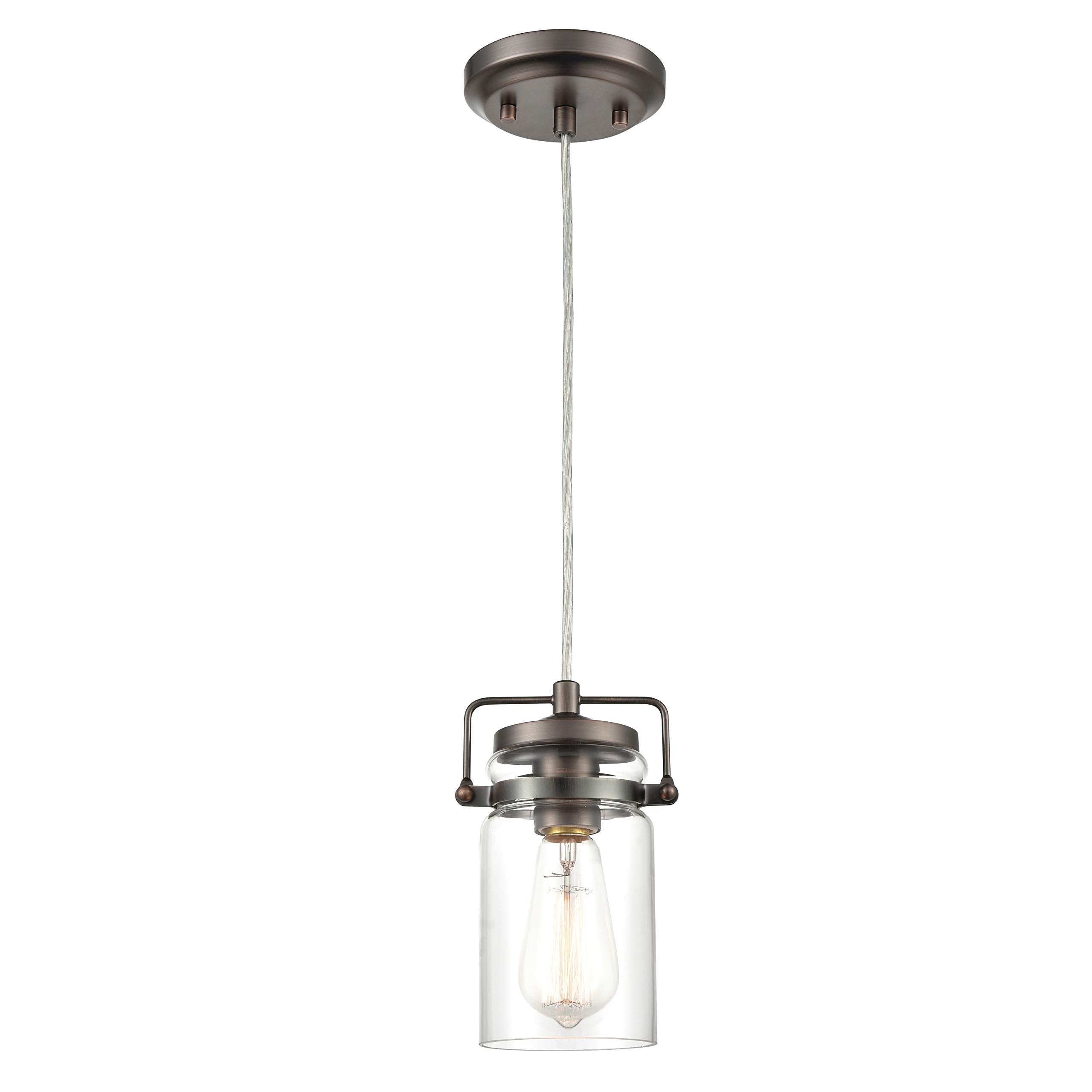 Light Society LS-C236-BZ Topeka Mini Mason Jar Pendant Light, Glass Shade, Vintage Industrial, Modern Bronze Finish