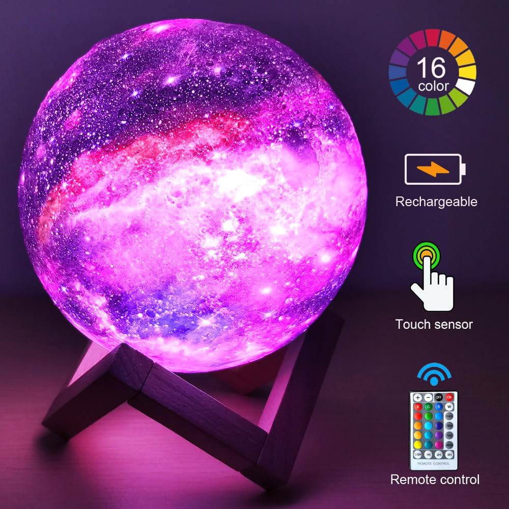 HYODREAM Moon Lamp - 5.9'' Rechargeable Night Light, Touch & Remote Control, 16 Colors, Multicolor, Model RF-06082019