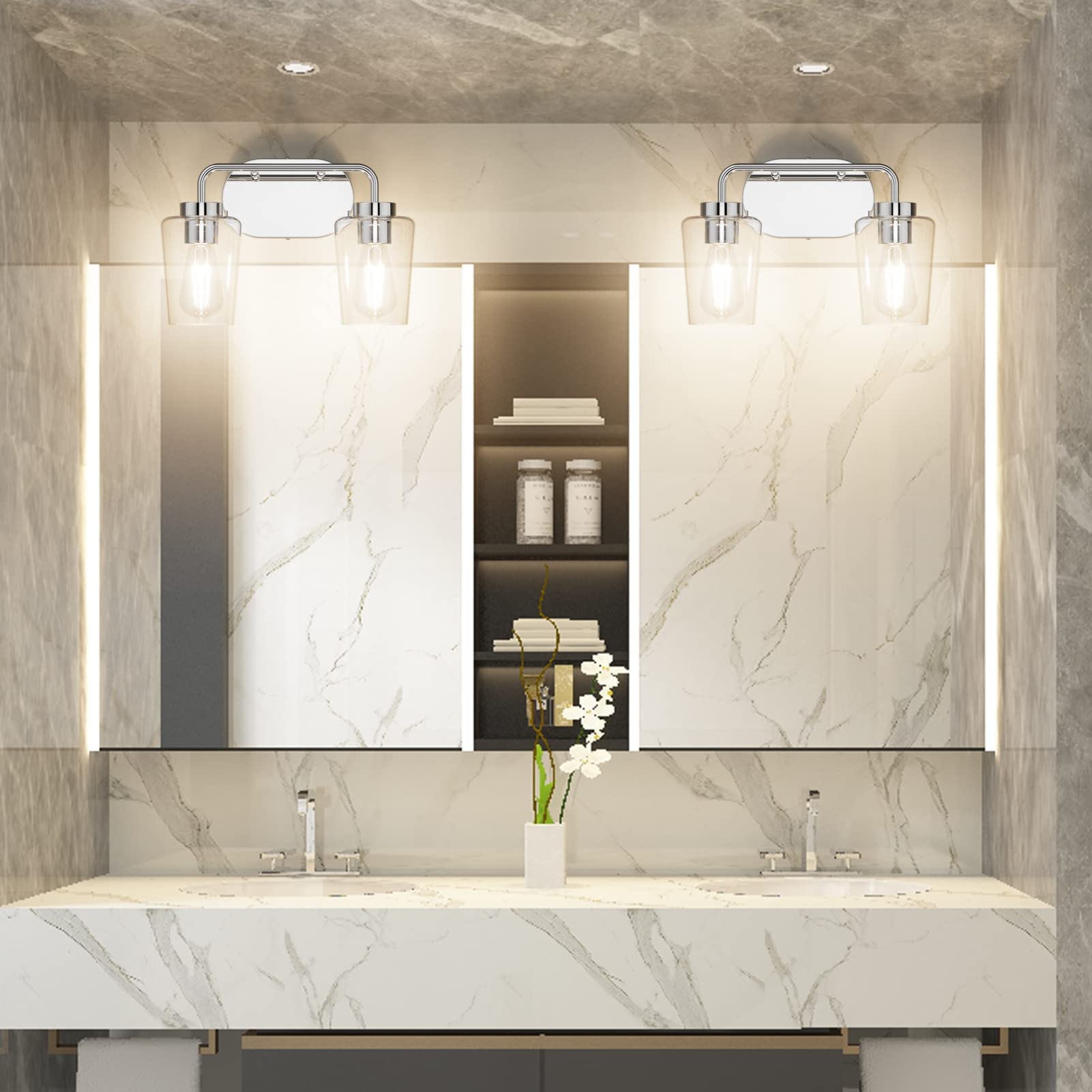 Tipace Chrome Vintage Bathroom Vanity Light,2 Lights Modern Stainless Steel With Clear Glass Bathroom Light Fixtures Industrial