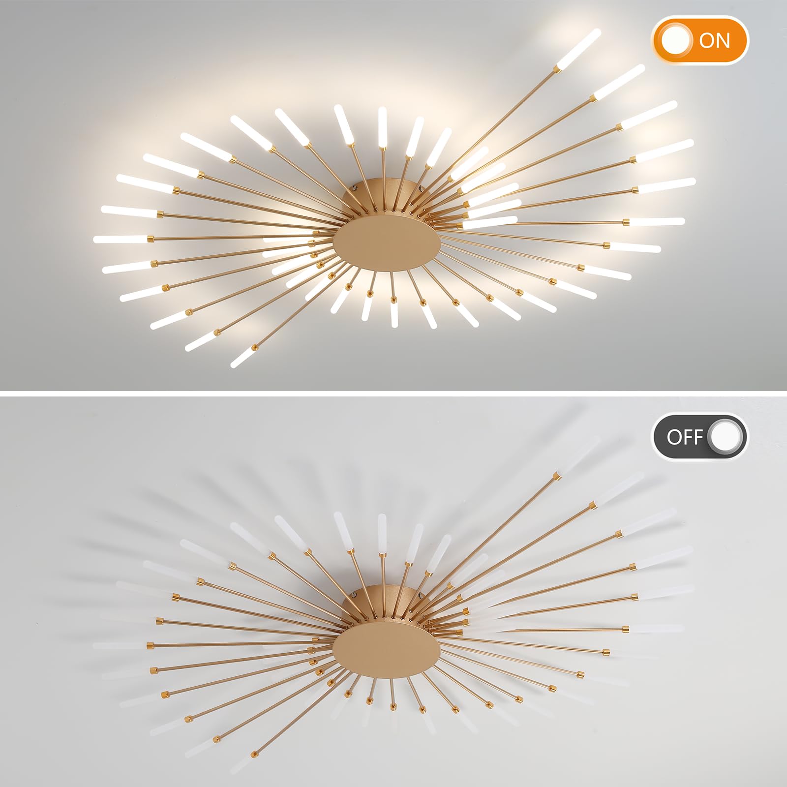 Ziidoo Modern Ceiling Light  42 Lights Metal Firework Designed Chic Led Lighting Fixture For Farmhouse Kitchen Dining Room Bedroom Hallway Living Room (Gold And Dark Gold)