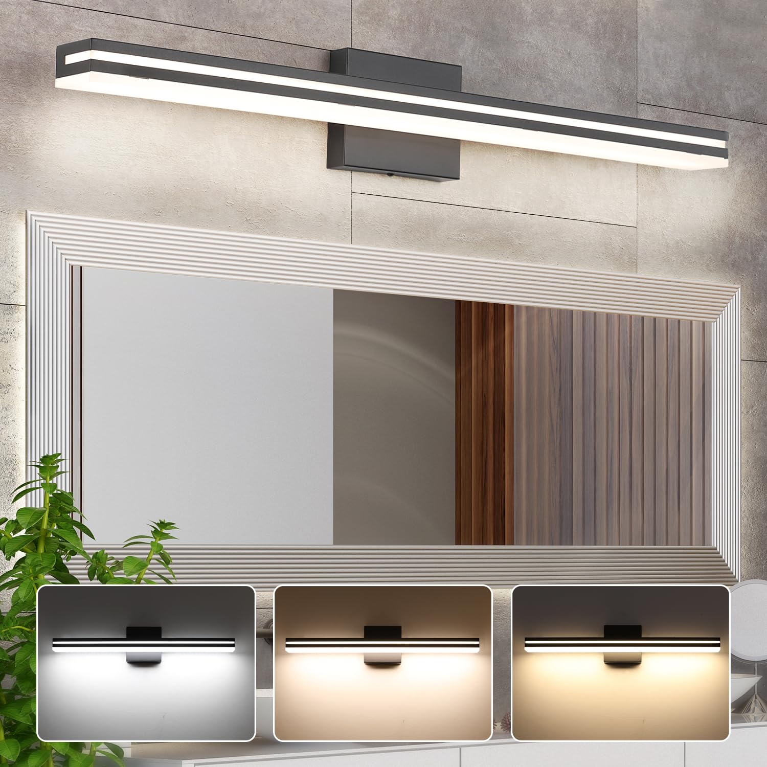 Sinerise Led Modern Bathroom Vanity Light Bar (32-Inch, 3000K/4000K/6000K), Matte Black Dimmable Modern Acrylic Bathroom Wall Li