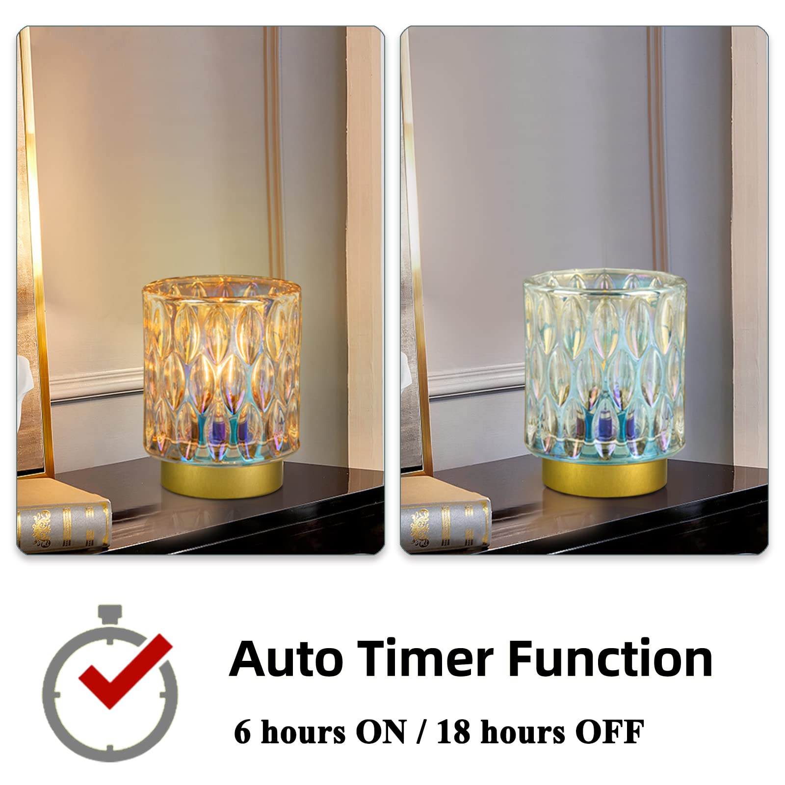 MJ PREMIER Battery Operated Table Lamps, Mini Crystal, 2 Packs, Cordless LED, Pearl Color, Decorative for Home Use