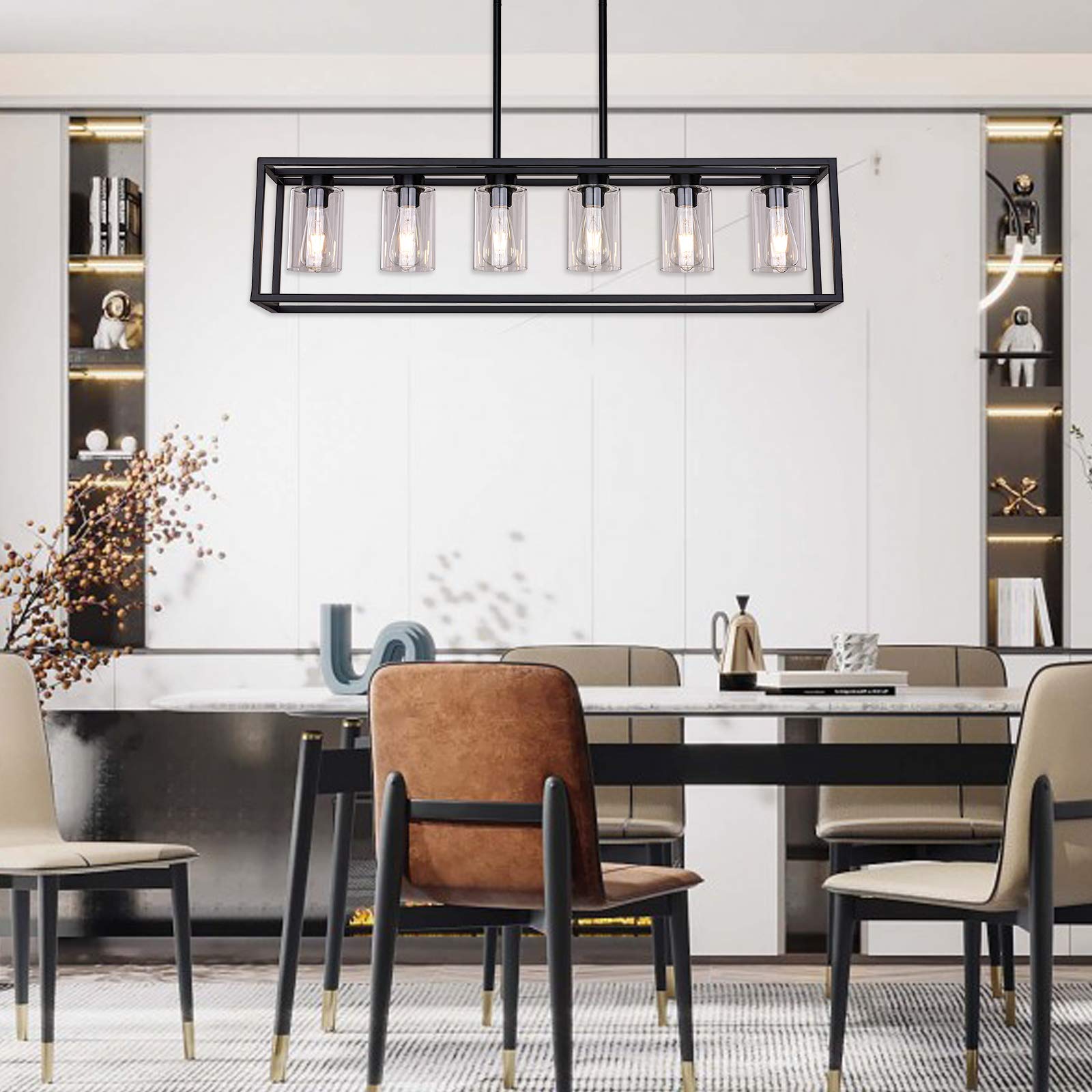 Xilicon Dining Rooms Black Chandeliers,Kitchen Island Farmhouse Lighting Fixture Industrial Rustic Ceiling Hanging 6 Light Moder
