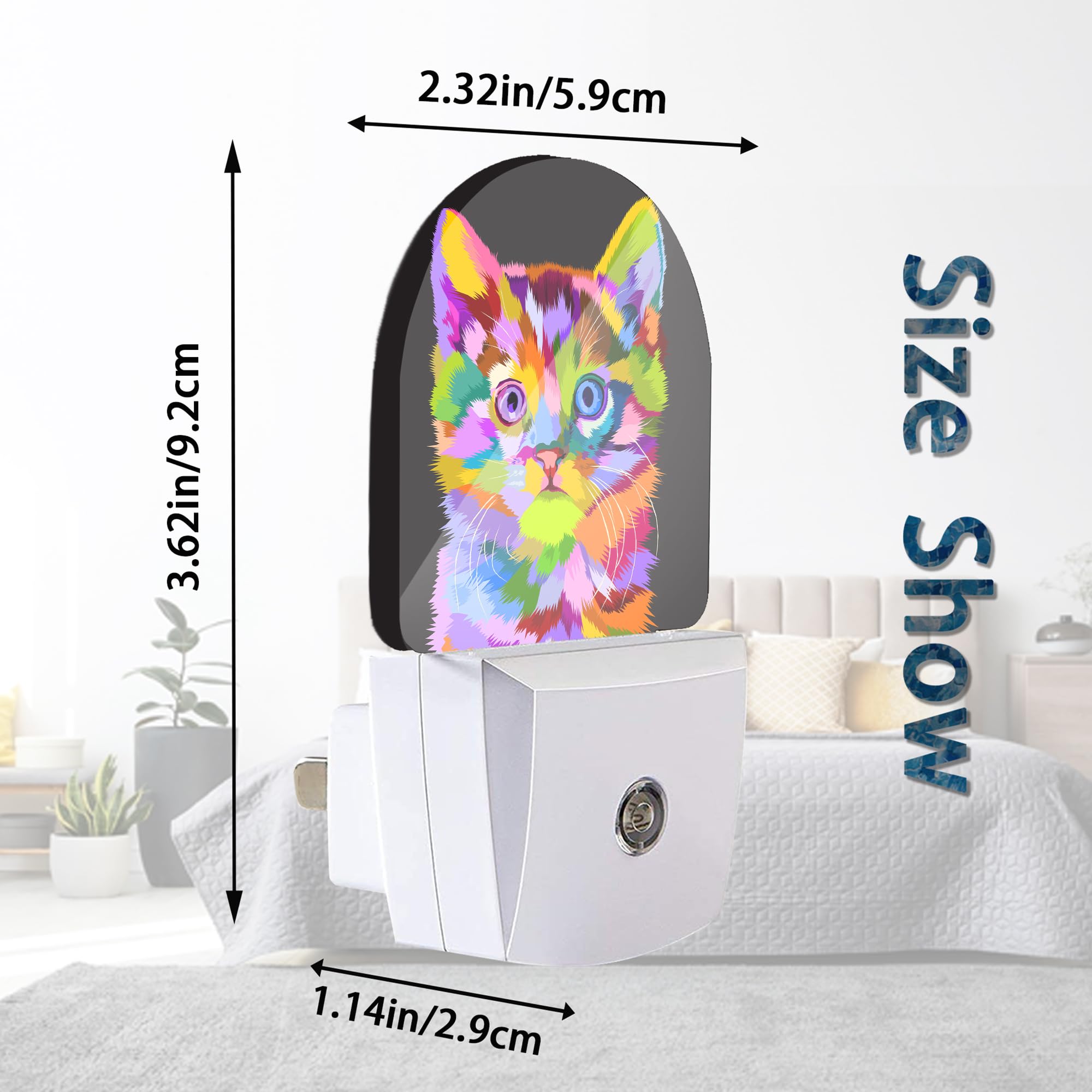 Axxitude Colorful Cute Cat Night Lights Plug Into Wall For Girls Boys Room,Night Light Led Lamp Dusk To Dawn Sensor Round Lamp F