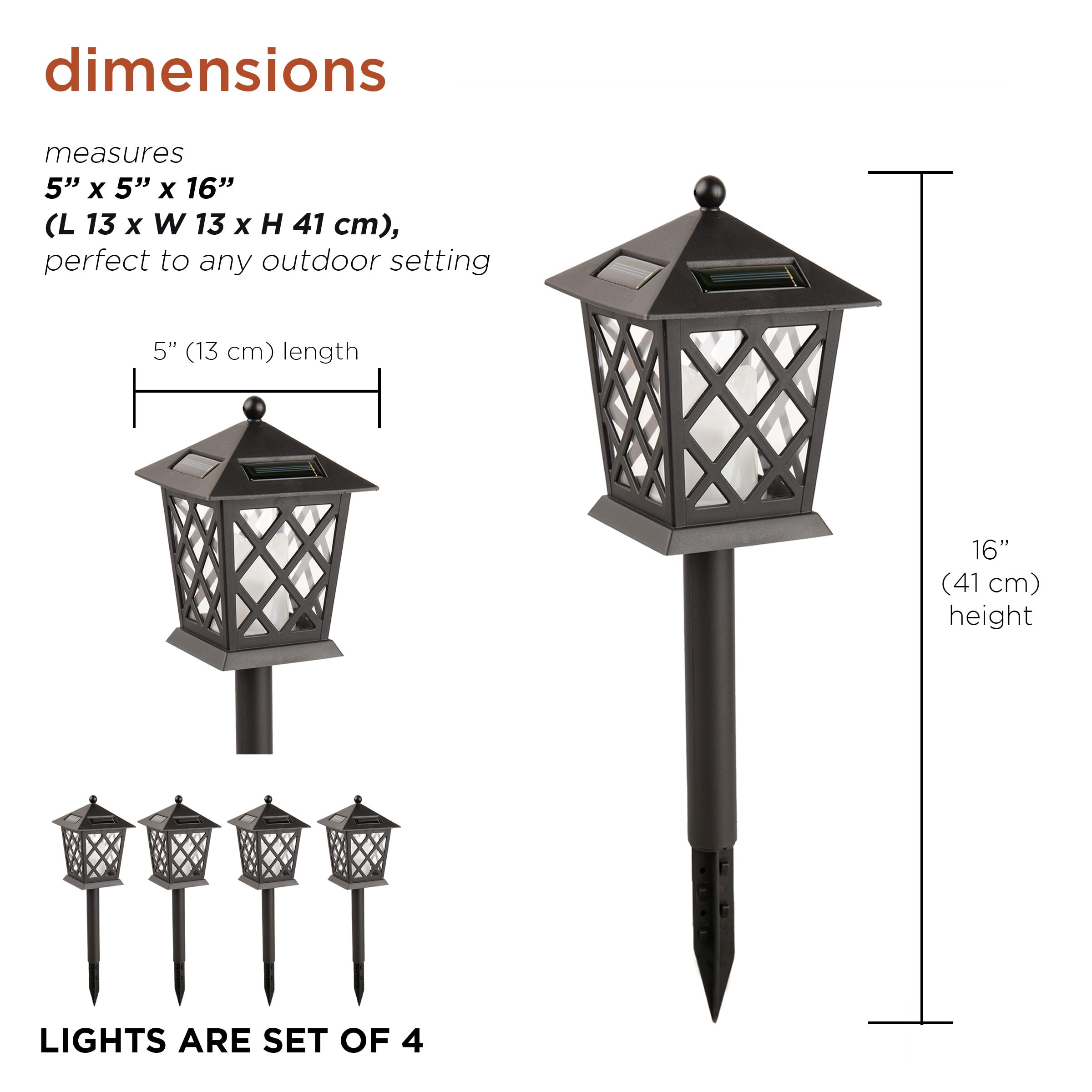 Alpine Corporation 16" Solar Powered LED Pathway Lights, Black, Set of 4, Model SCC338SLR-4, Durable Glass Construction