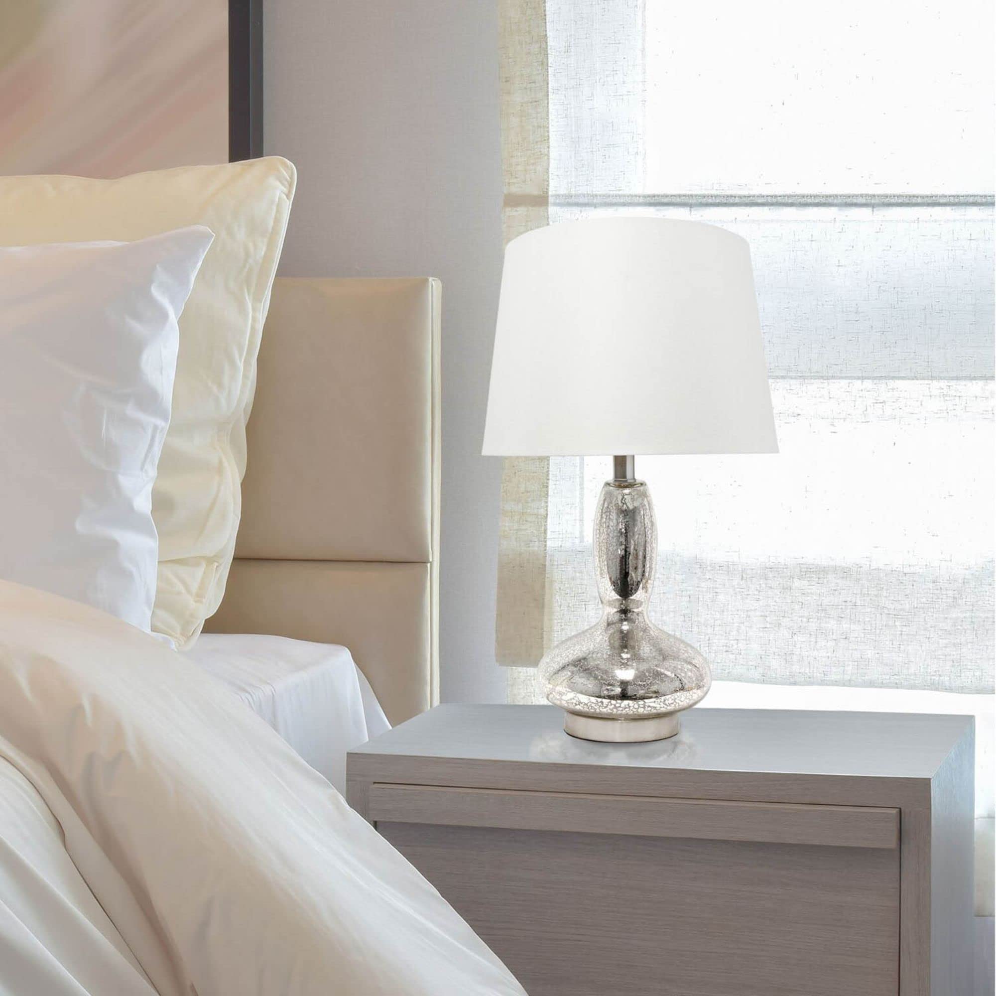 Lalia Home Contemporary Glass Dollop Table Lamp With White Fabric Shade - Mercury