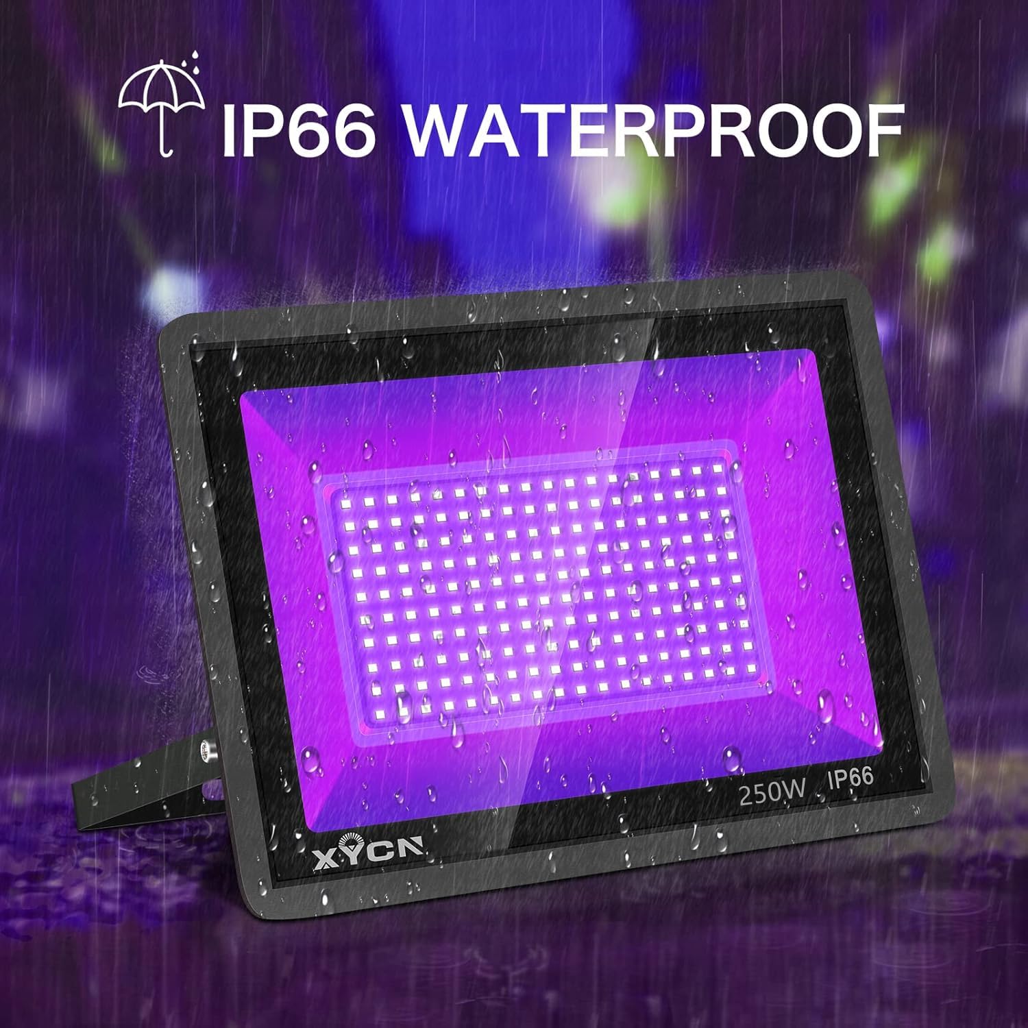 XYCN 250W LED Flood Black Lights - 2 Pack, IP66 Waterproof, Perfect for Glow Parties, Body Paint, and Stage Lighting