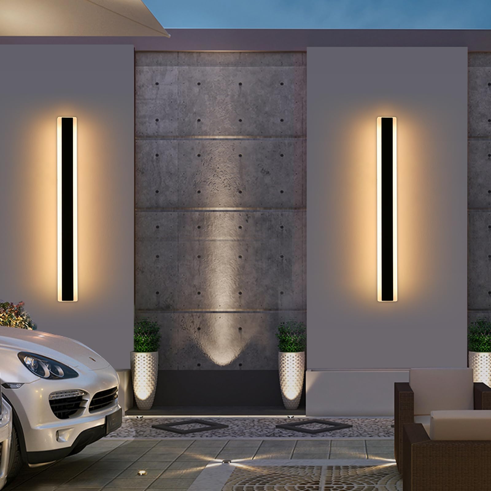 Mikeru 2-Pack Wall Light Fixtures, 39.3" IP65 Waterproof Iron, Warm White, Model FTBD-2PACK for Outdoor Use