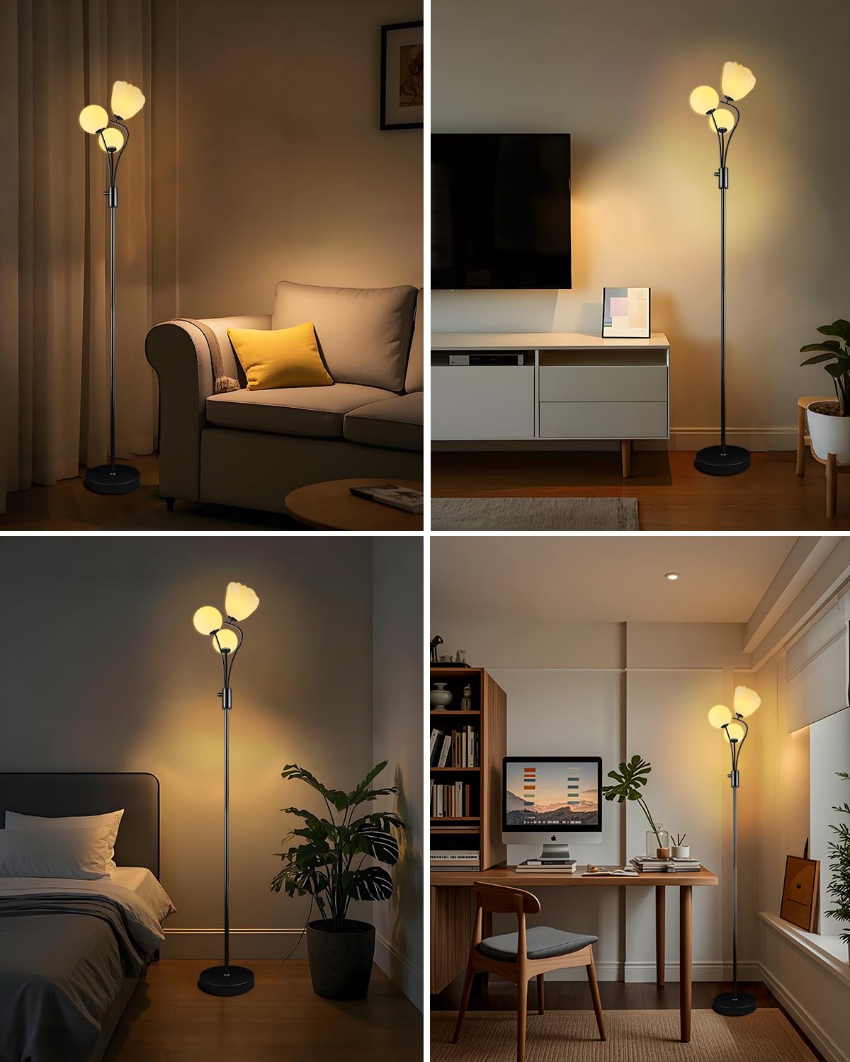 69In Dimmable Floor Lamp Art Deco Floor Lamps With Globe & Flower Lampshade For Girls/Kid Room Gold Standing Lamps With 3Pcs 300