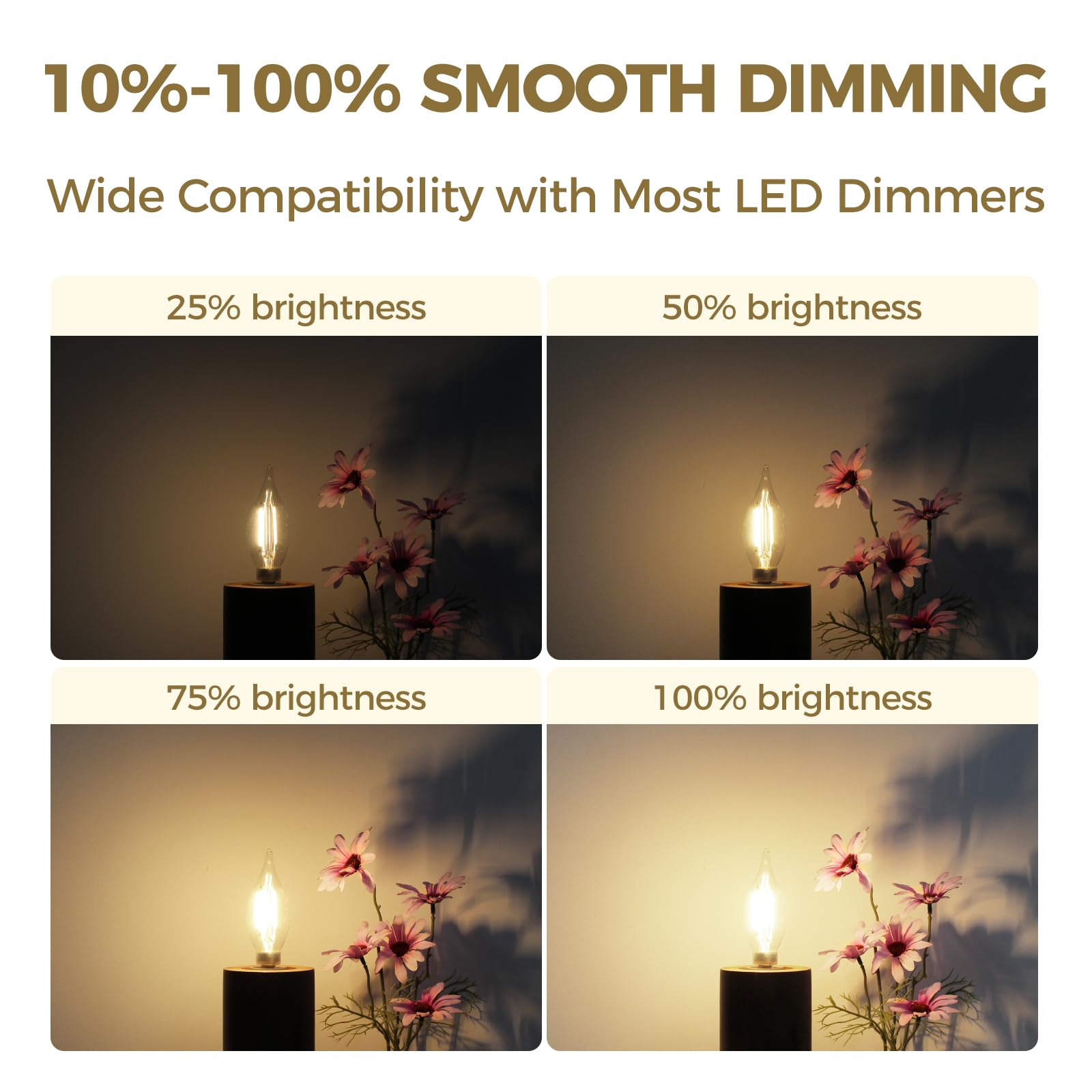 Hizashi E12 Led Candelabra Bulbs 60 Watt Equivalent, 90+ Cri Dimmable E12 Led Bulb Flame Tip Chandelier Light Bulbs, 6W 550Lm 30