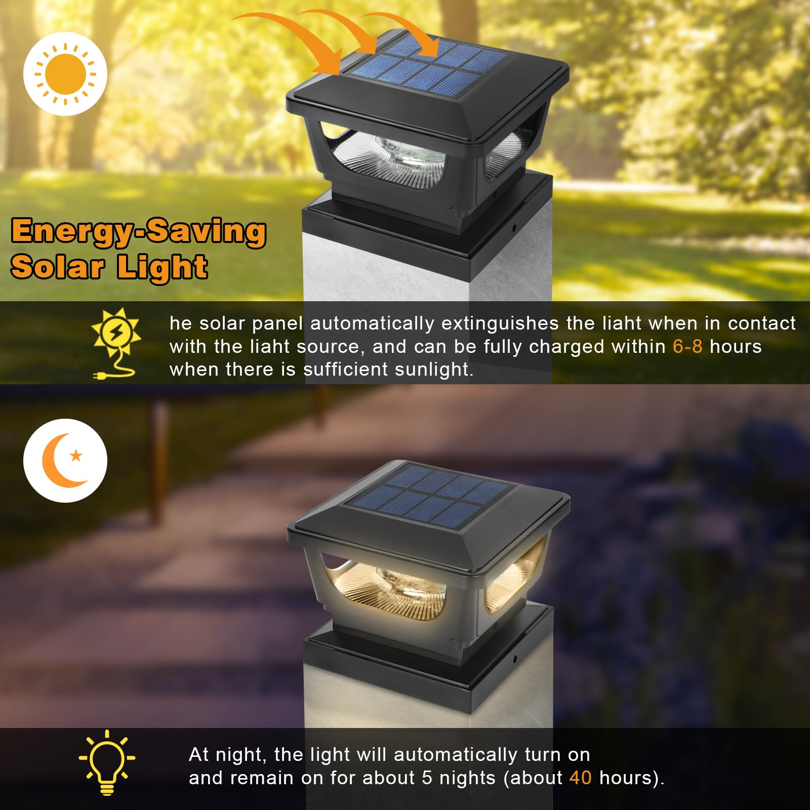 Sumaote Solar Post Cap Light, 120 Lumen, IP65 Waterproof, Warm White, Fits 4x4 & 3x3 Posts, 4 Pack