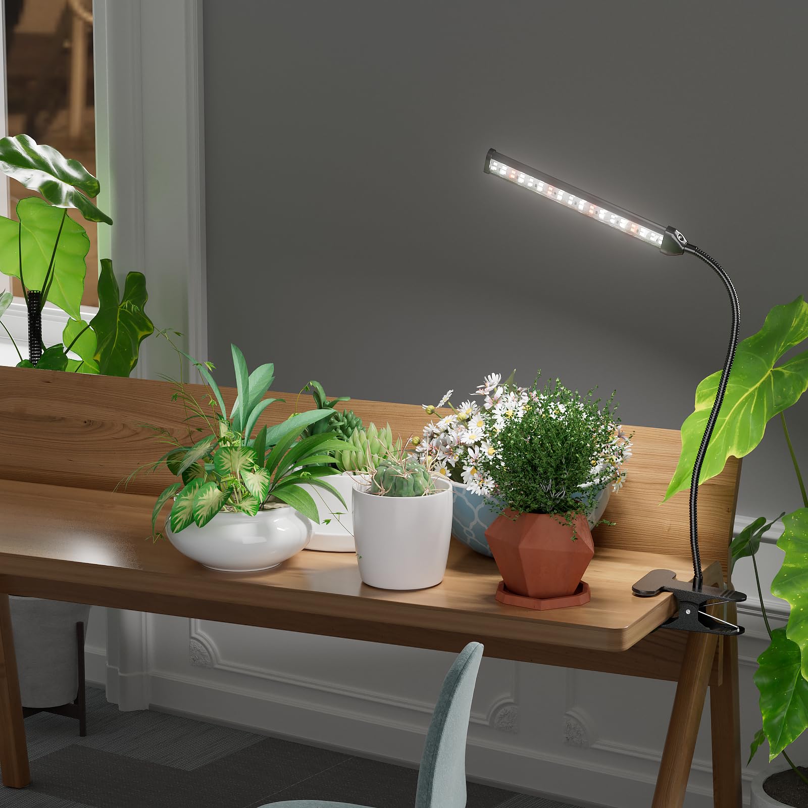 GooingTop 50W LED Grow Light, 6500K Full Spectrum Gooseneck Plant Lamp, Adjustable Brightness & Timer for Indoor Plants, X-Large, White