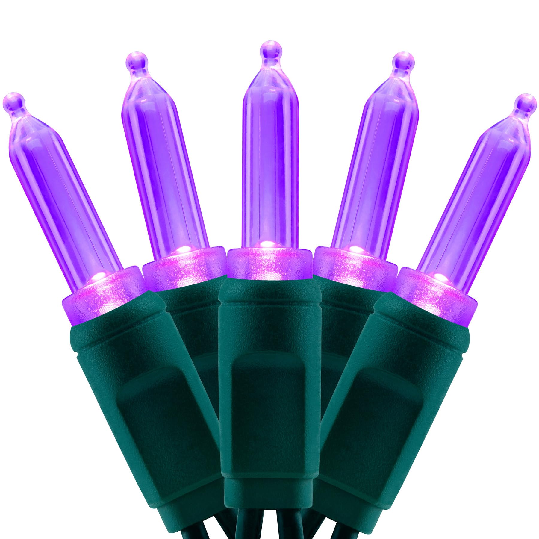 YULETIME 100 Purple T5 LED Christmas Lights, 33 ft Waterproof Green Wire, Model YX-T5-100-3