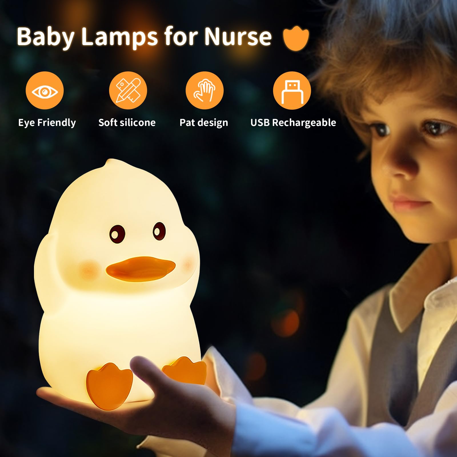 Coutundy Cute Duck Lamps, 7 Colors Dimmable Duck Light for Kids Baby Nursery, Silicone Animal LED Rechargeable Baby Night Lamp S