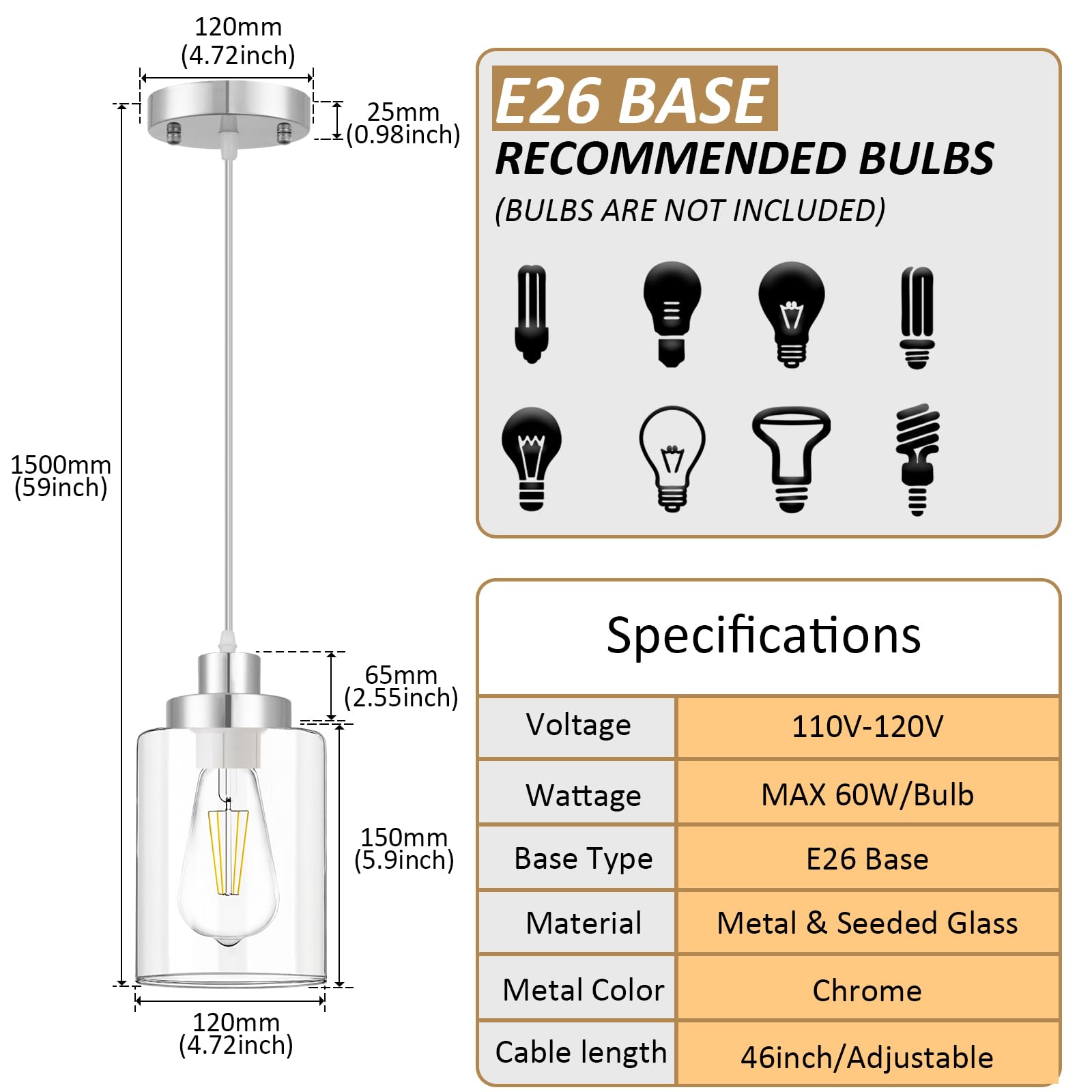 Wimisom Industrial Pendant Lighting, Modern Clear Glass Shade Pendant Lights, Adjustable Hanging Light Fixtures, Farmhouse Penda