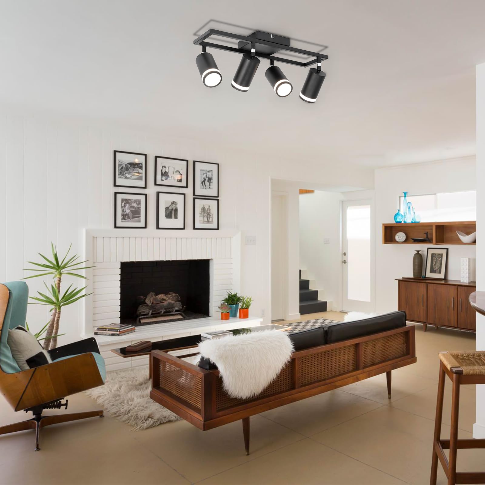 Ketom 4-Light Track Lighting Fixtures Ceiling, Gu10 Black Led Ceiling Spotlight, Modern Track Light Kit For Kitchen Hallway Bedroom Living Room