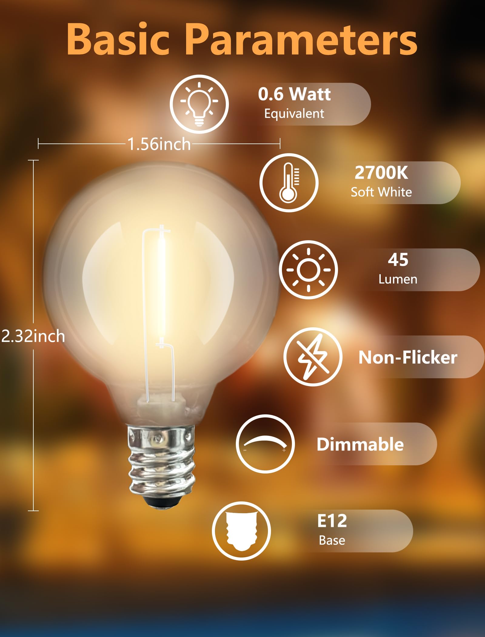 Pallerina G40 Led Replacement Light Bulbs 25 Pack, E12/C7 Candelabra Screw Base Shatterproof Dimmable Globe Bulbs For Indoor Out