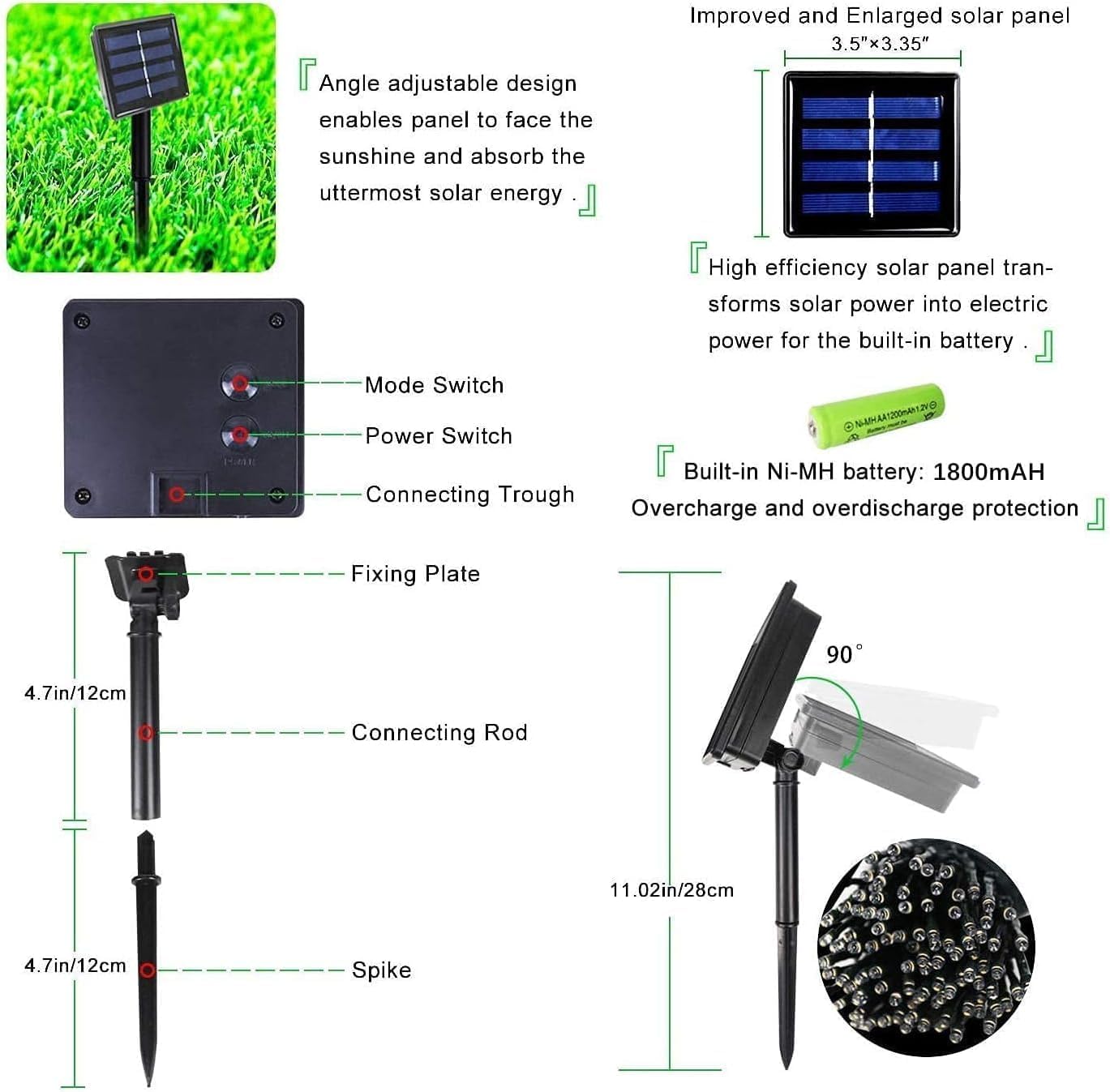 OZS Solar String Lights 240LED 95FT Multicolor Waterproof Green Wire 8 Lighting Modes for Outdoor Xmas Wedding Party Decorations