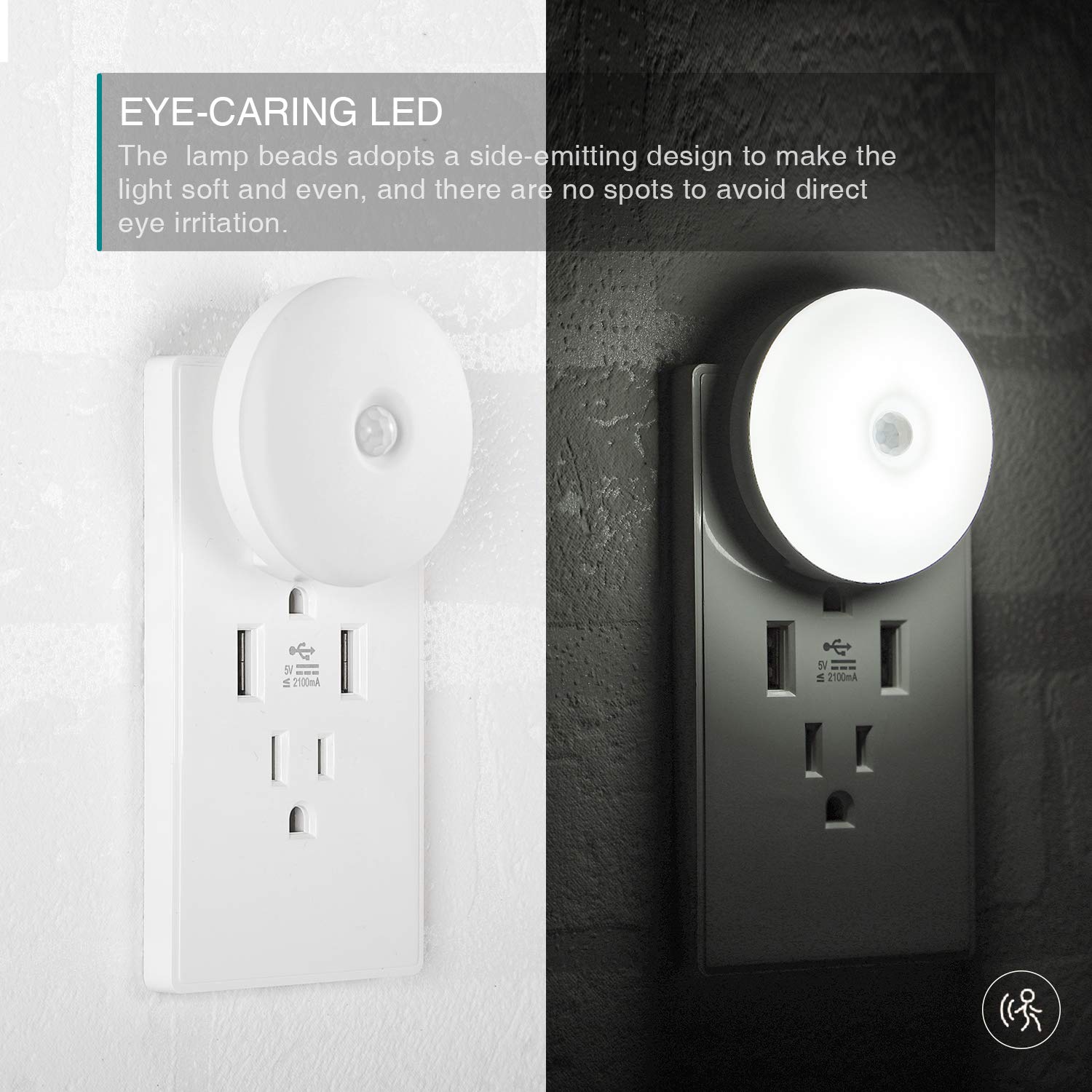 myCozyLite LED Motion Sensor Night Light, 2 Pack, Energy Efficient, Daylight White, Plug-in, for Bathroom, Bedroom, Kitchen, Hallway